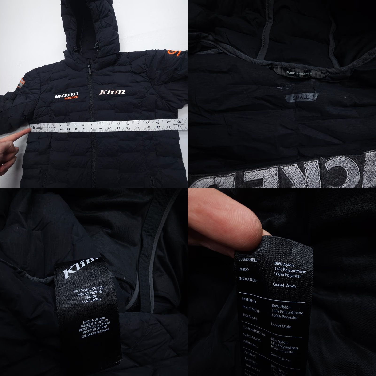 Vintage Klim Luna Stretch Down Insulated Hooded Jacket Black Zip Size Small Car Logos Women Mid-Length Puffer Jacket Size S / US 4 / IT 40 - 8 Thumbnail