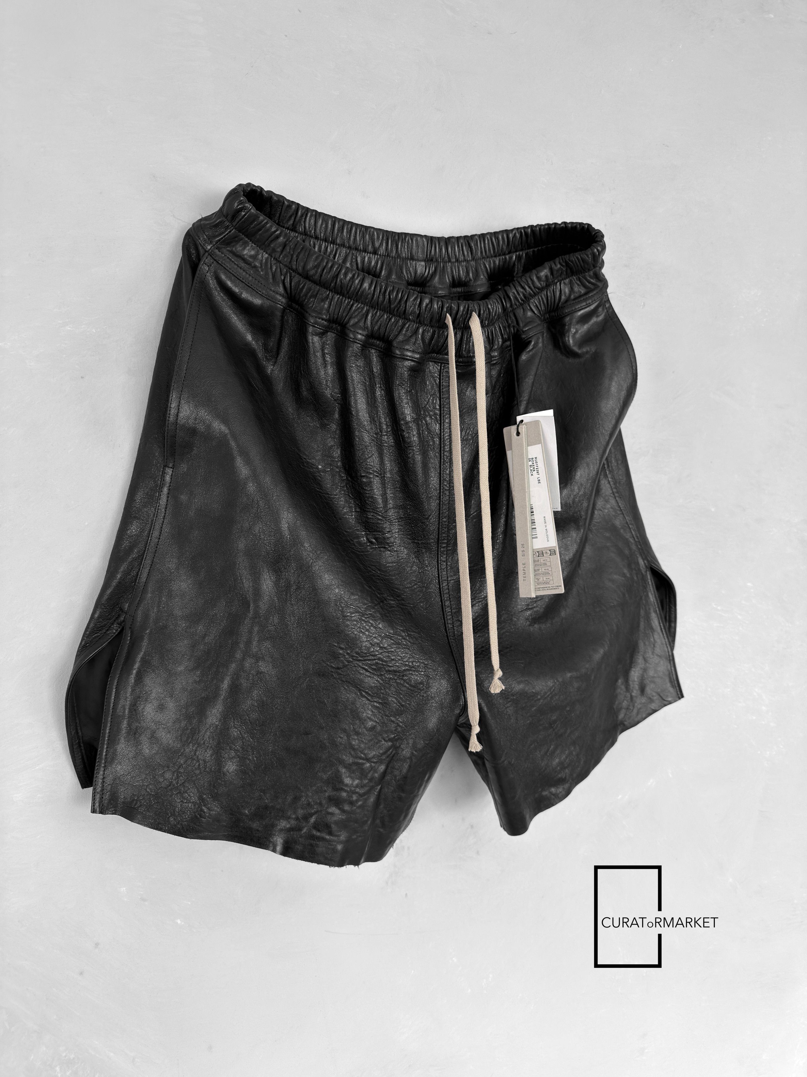 Rick Owens Boxers Textured Tumbled Lamb Leather Drawstring SS26