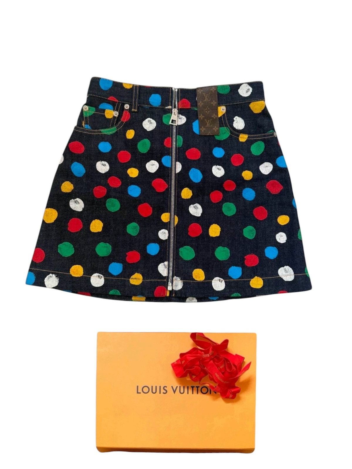 Louis Vuitton × Yayoi Kusama Louis Vuitton X Yayoi Kusama 38 Painted Dots Denim Skirt Size 26" / US 2 / IT 38 - 1 Thumbnail