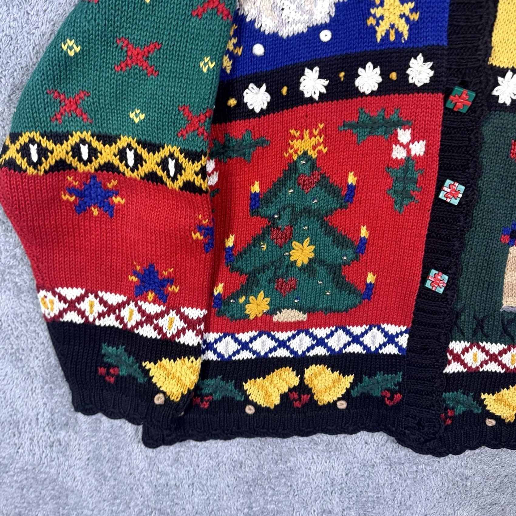 Vintage VINTAGE Signatures Northern Isles Christmas Sweater Women 1X HandKnit Cardigan Patchwork Floral Rose Size XL / US 12-14 / IT 48-50 - 3 Thumbnail
