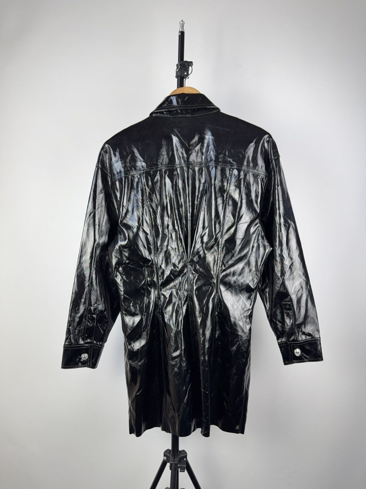 Zara Opium Goth ZARA Faux Patent Leather Shirt Dress Black Size S / US 4 / IT 40 - 6 Thumbnail