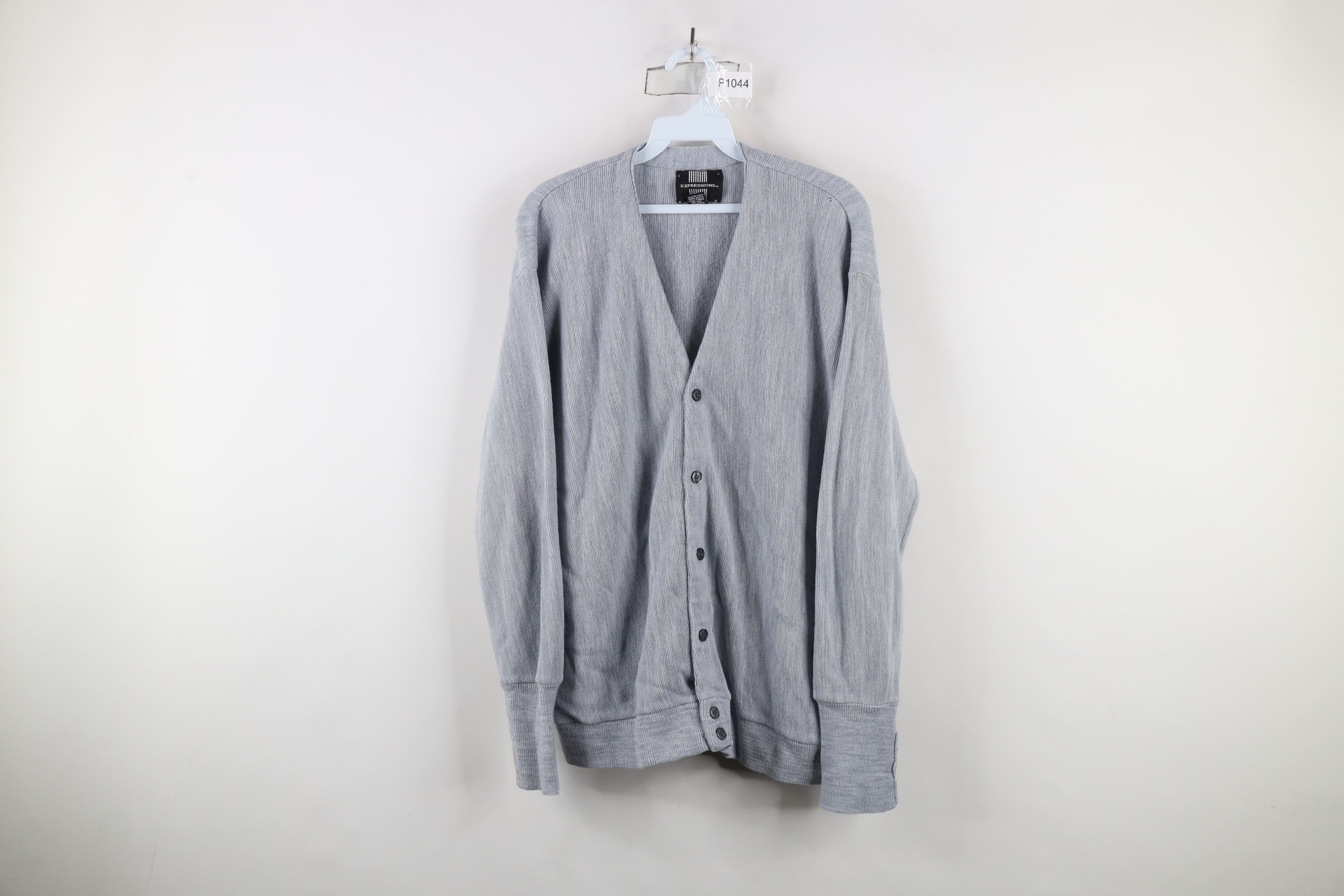 Vintage Vintage 90s Streetwear Blank Knit Cardigan Sweater Gray USA Size US L / EU 52-54 / 3 - 1 Thumbnail