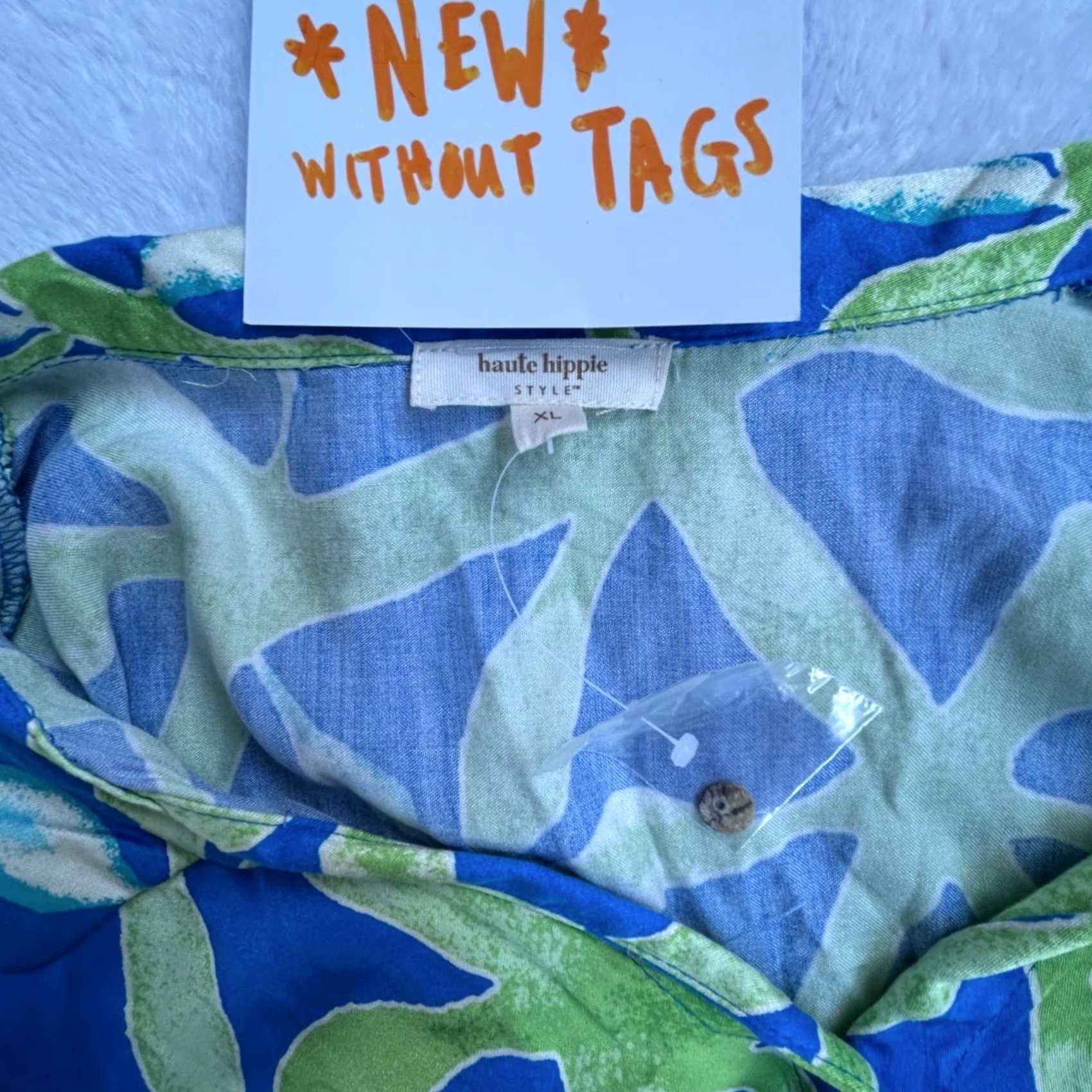 Haute Hippie Haute Hippie Womens Blue & Green Leaf Print Tie-Front Button-Up Blouse XL Size XL / US 12-14 / IT 48-50 - 3 Thumbnail