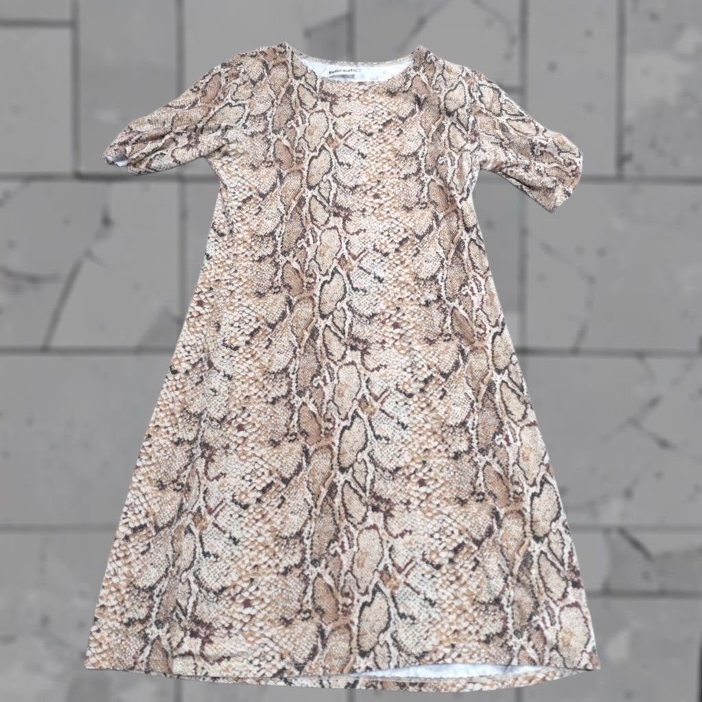 Reformation Reformation Dress Long Beige Snake Print Tencell Made in USA M Women Sundress CDuffle? Size M / US 6-8 / IT 42-44 - 1 Thumbnail