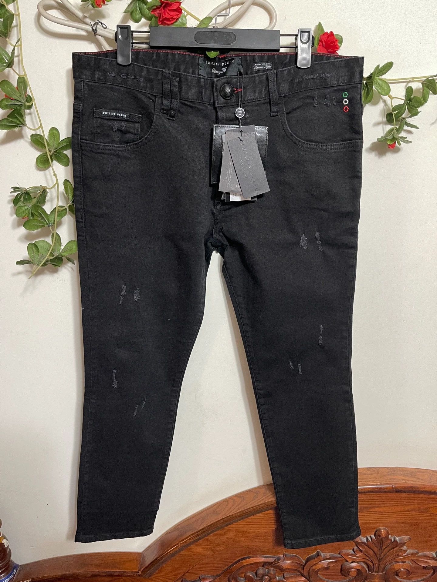 Philipp Plein Philipp Plein Black Distressed Stretch Slim Mid Jeans 36 Size US 36 / EU 52 - 3 Thumbnail
