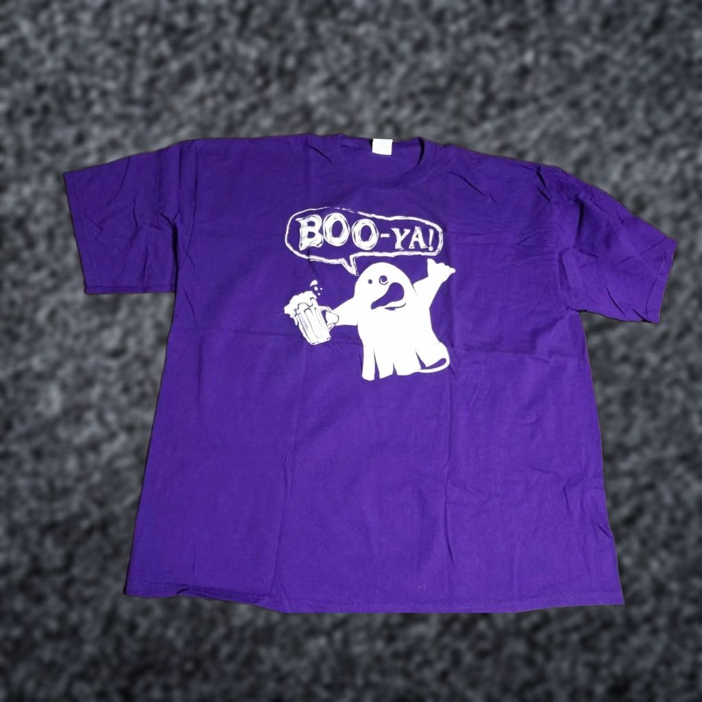 Gildan Retro 2XL Mens Halloween T-Shirt Purple Ghost BOO YA Funny Size US XXL / EU 58 / 5 - 1 Thumbnail