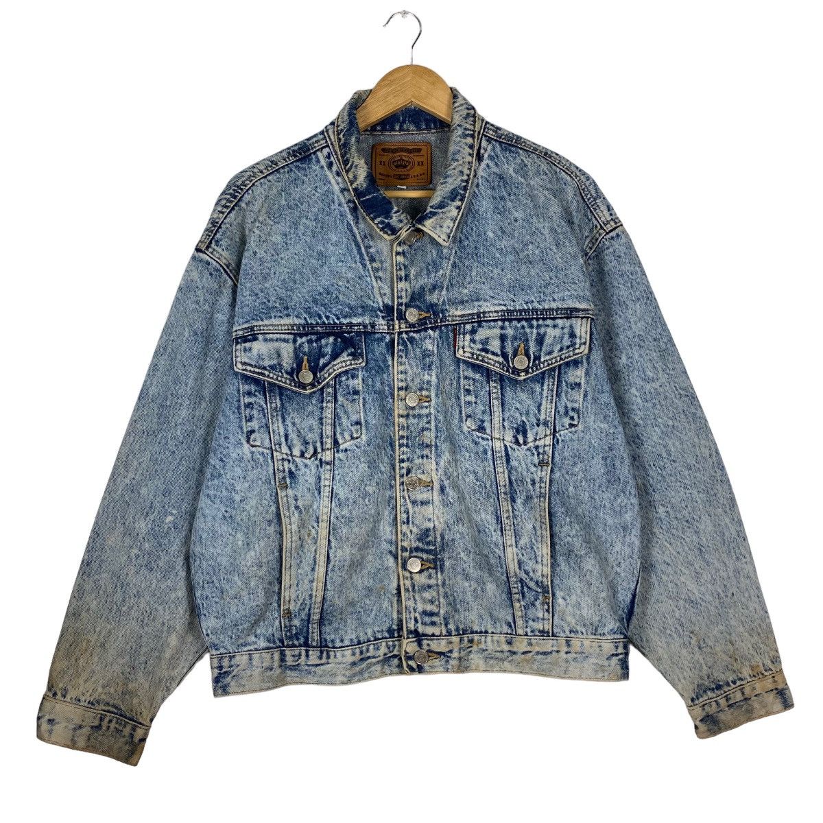 image of Vintage Big John Acid Wash Blue Denim Jacket in Acid Light Indigo, Men's (Size Medium)