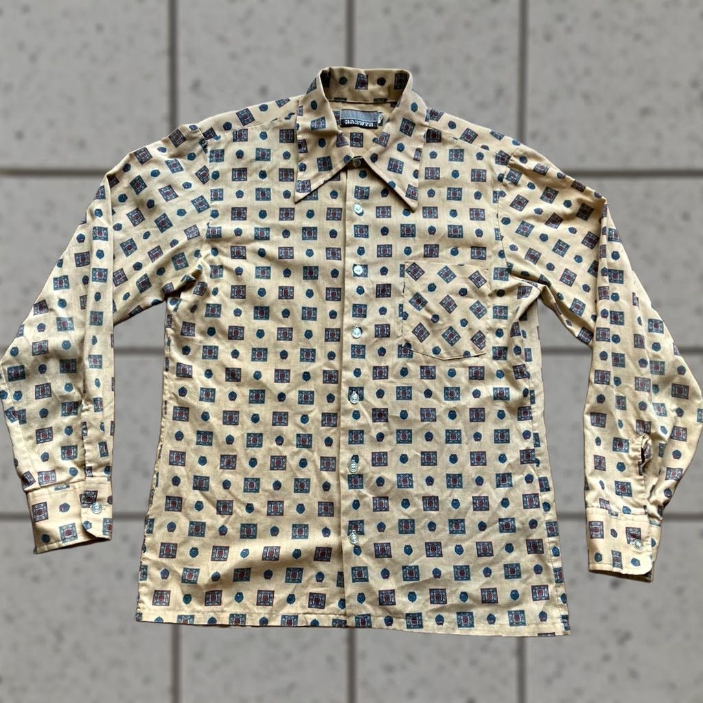Vintage VINTAGE Harwyn Shirt Mens M Beige Long Sleeve Button-Up Geometric 60s Rockabilly Medallion Retro 70s Casual Mens Size US M / EU 48-50 / 2 - 1 Thumbnail