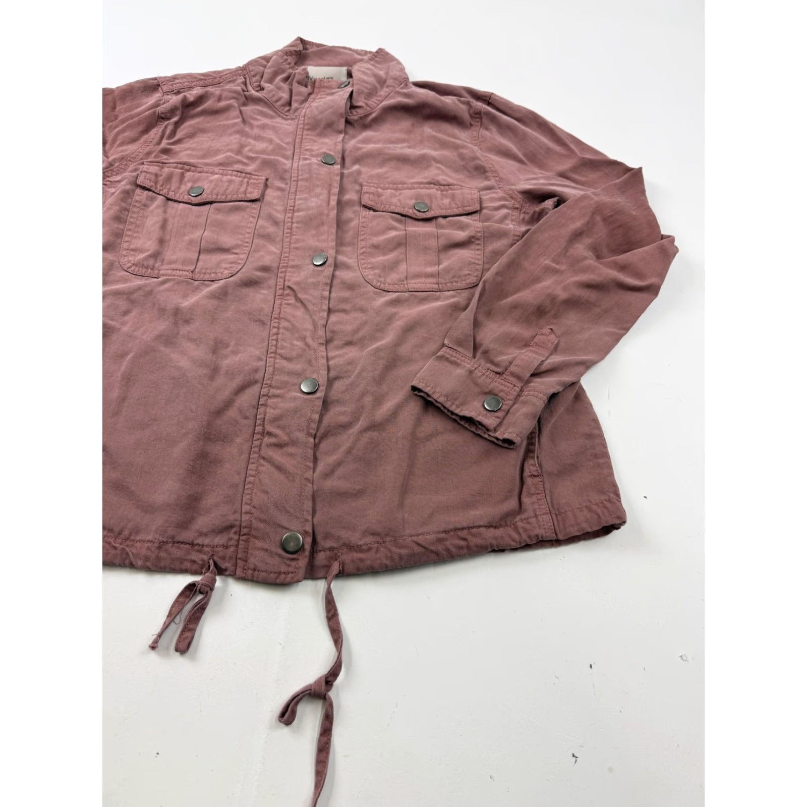 Vintage Bécool Jacket Womens Medium Pink Tencel Utility Military Snap Front Pockets Size M / US 6-8 / IT 42-44 - 2 Thumbnail