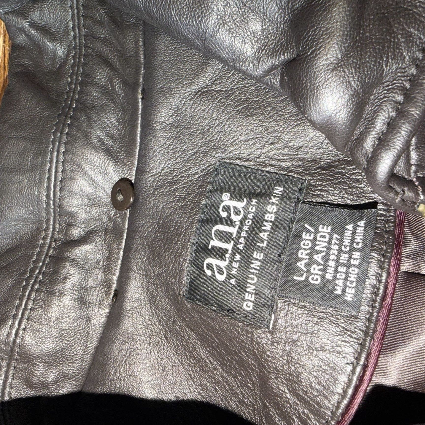 Vintage a.n.a Leather Jacket Womens Large Dark Brown Genuine Lambskin Zip Pocket Buckle Size L / US 10 / IT 46 - 2 Thumbnail