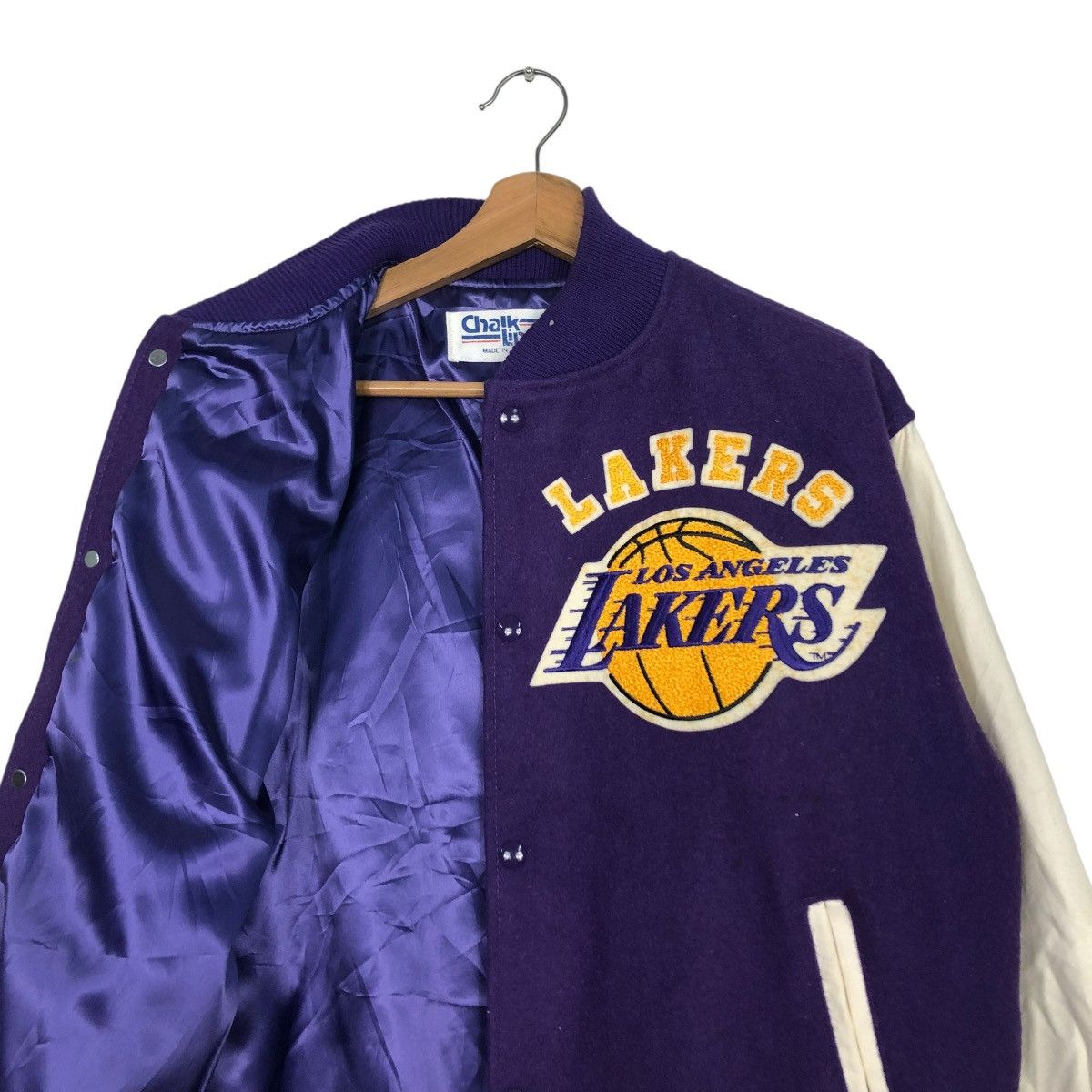 Chalk Line 🔥VINTAGE VARSITY LEATHER JACKET CHALK LINE LAKERS BIG LOGO Size US L / EU 52-54 / 3 - 14 Thumbnail