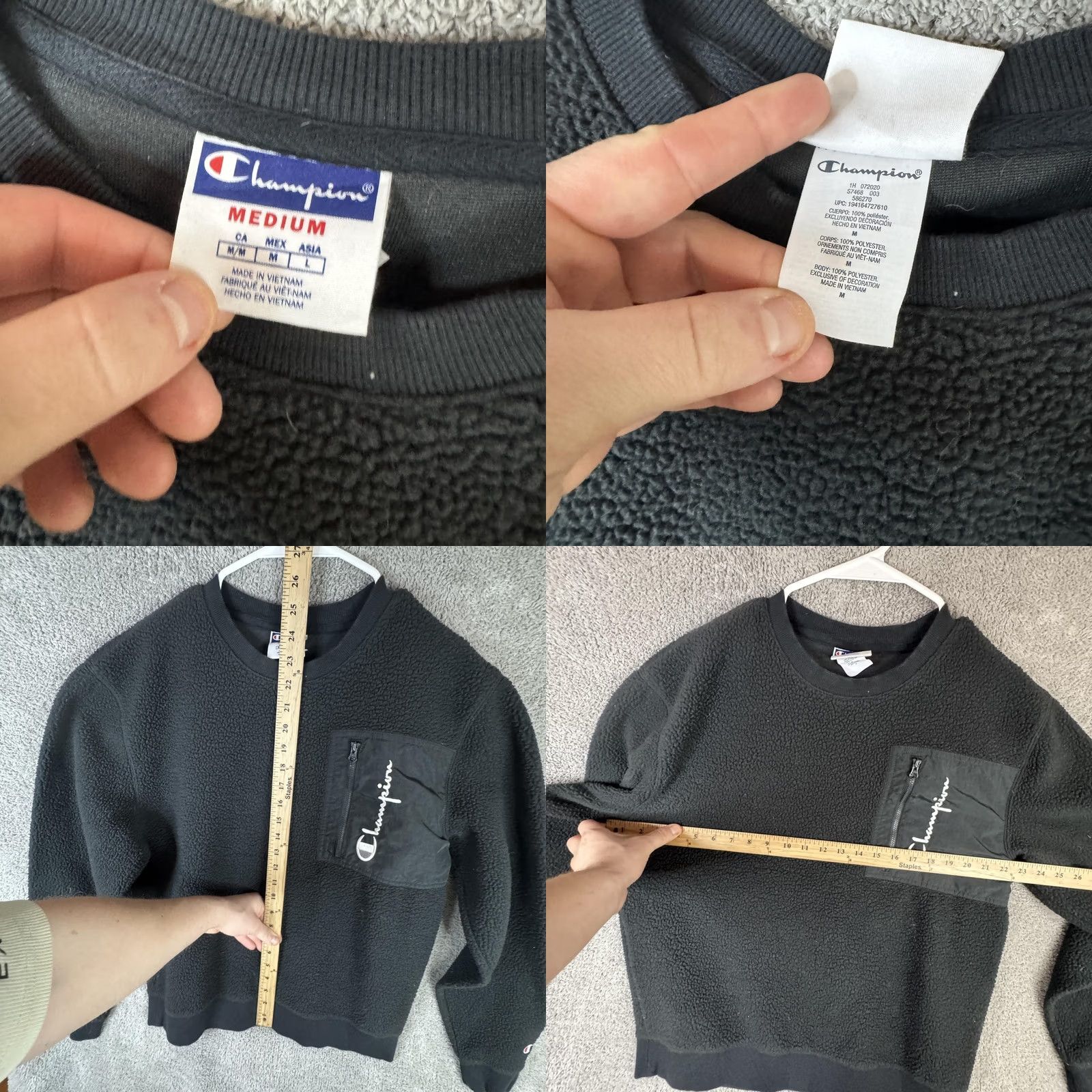 Champion Champion Sweatshirt Mens Medium Black Sherpa Fleece Pullover Logo Chest Pocket Size US M / EU 48-50 / 2 - 8 Thumbnail
