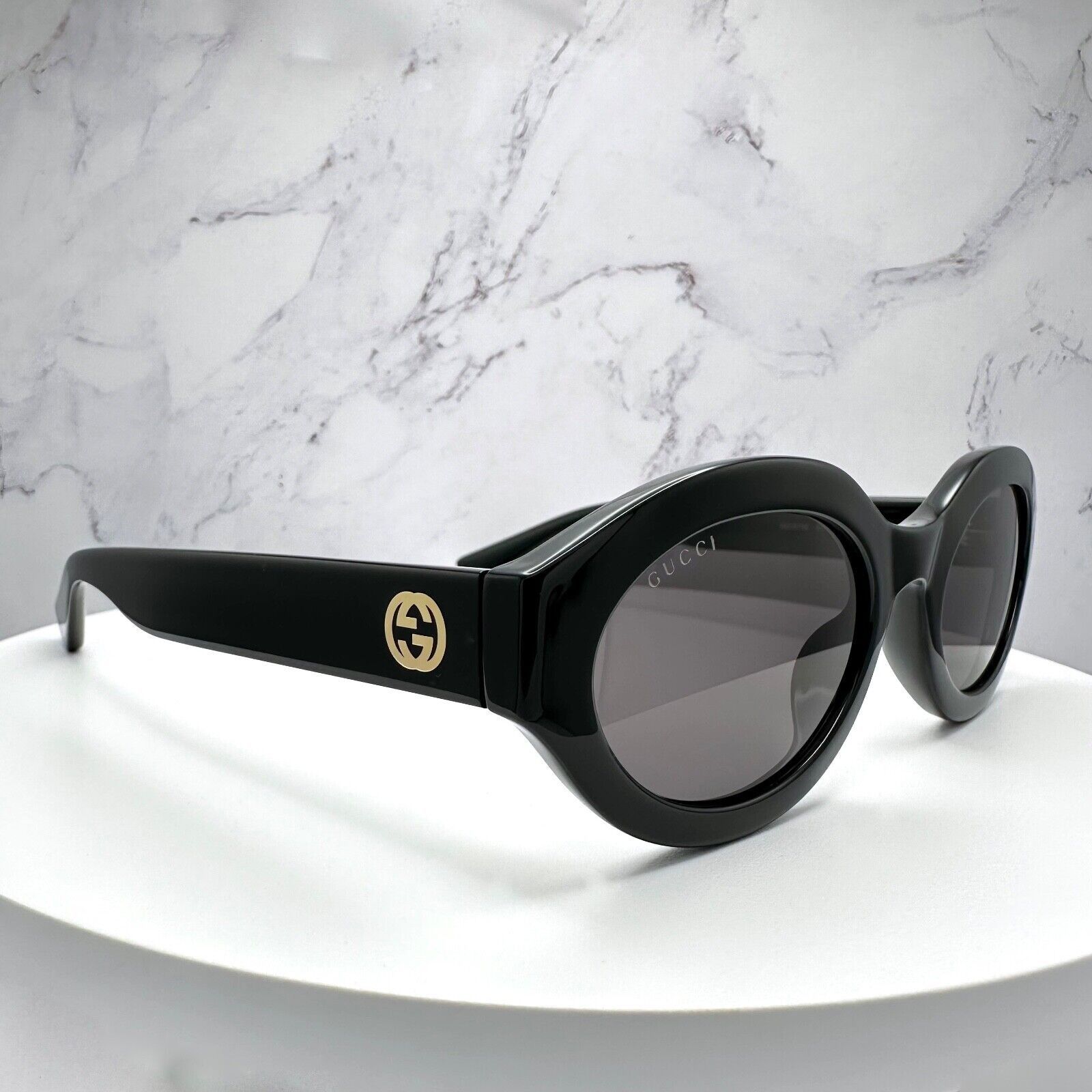 Gucci New GUCCI Sunglasses Black Oval Gold Interlocking GG Size ONE SIZE - 19 Thumbnail