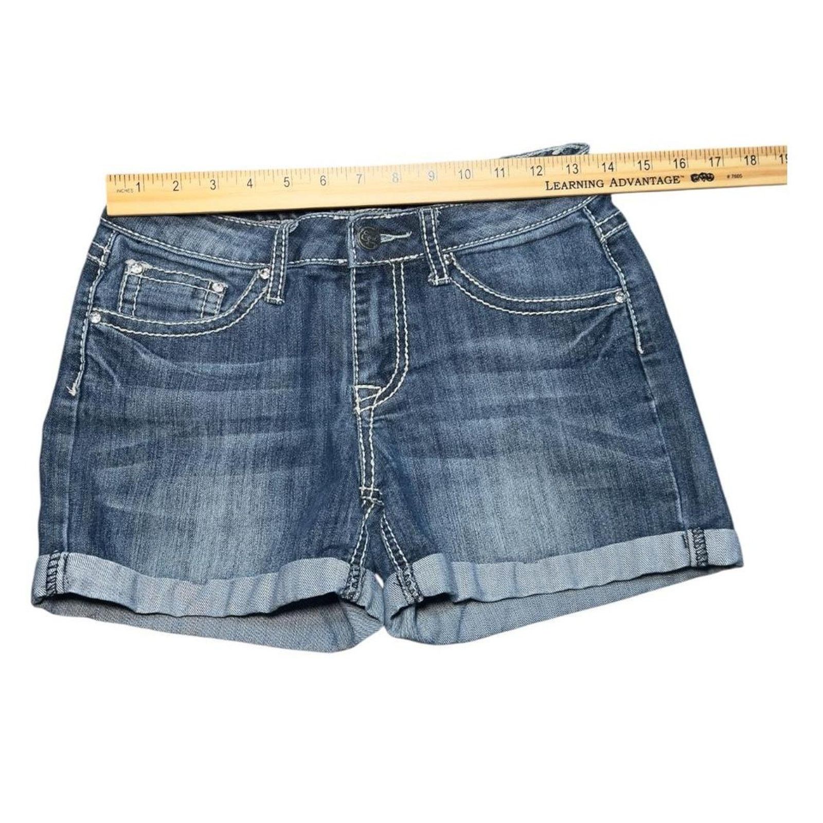 Earl Jeans Earl Jean Denim Shorts – Blue Y2K Embroidered Cuffed Bling Size 27" / US 4 / IT 40 - 4 Thumbnail