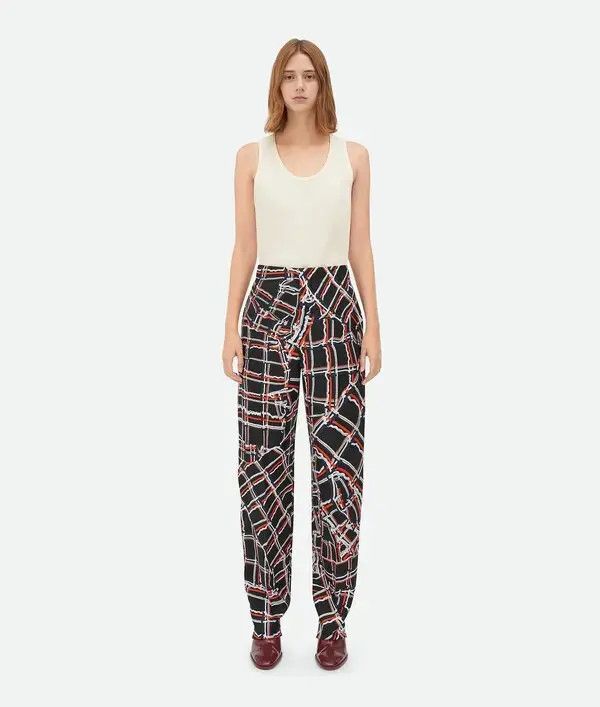 Bottega Veneta o1w1db10825 Distorted Check Printed Silk Trousers Multicolor Size 32" / US 10 / IT 46 - 1 Thumbnail