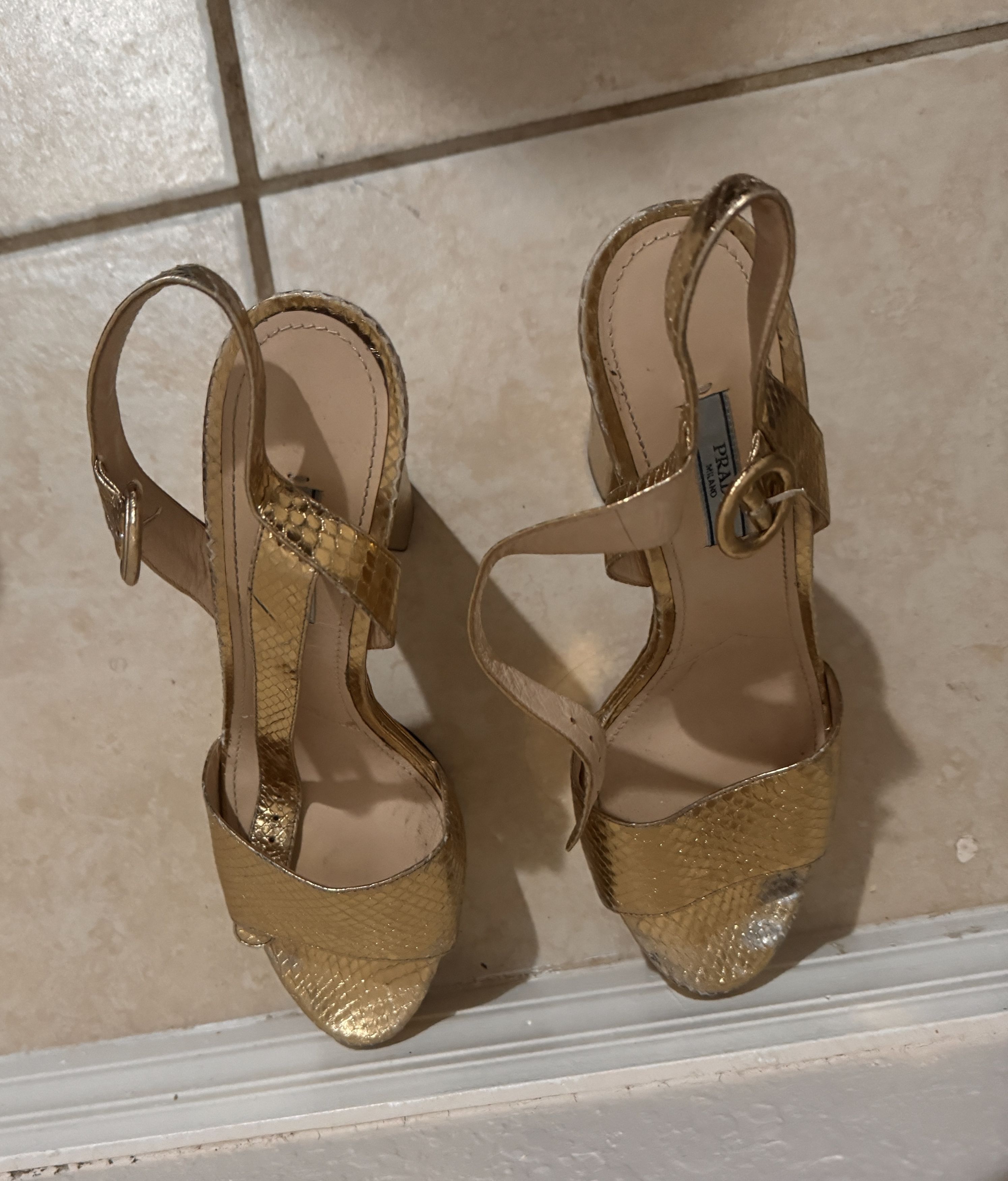 Prada Prada Gold Leather Sandals Size US 10 / IT 40 - 1 Thumbnail