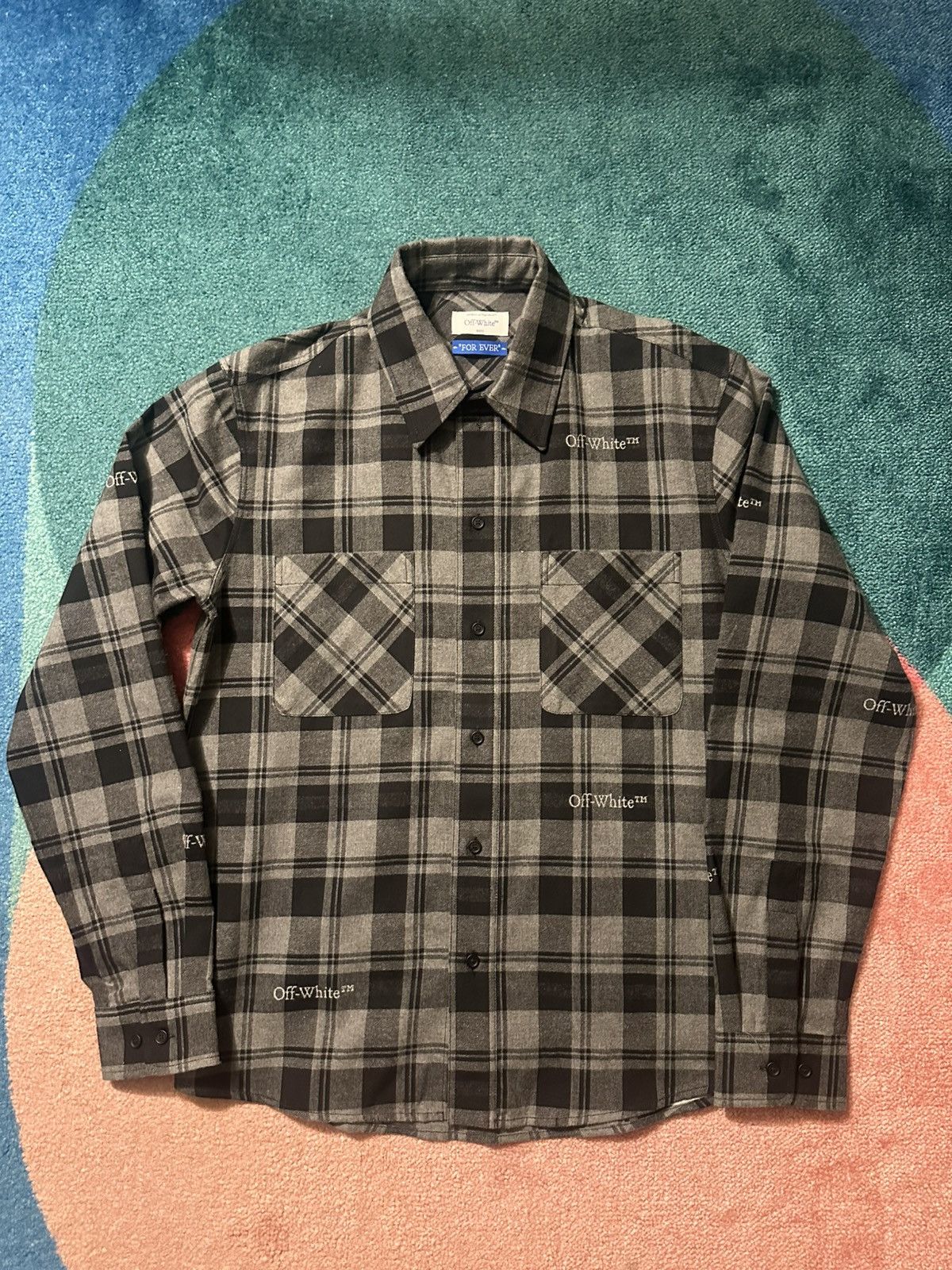Off-White Off White Logo Embroidered Check Cotton Shirt Flannel Size US S / EU 44-46 / 1 - 1 Thumbnail