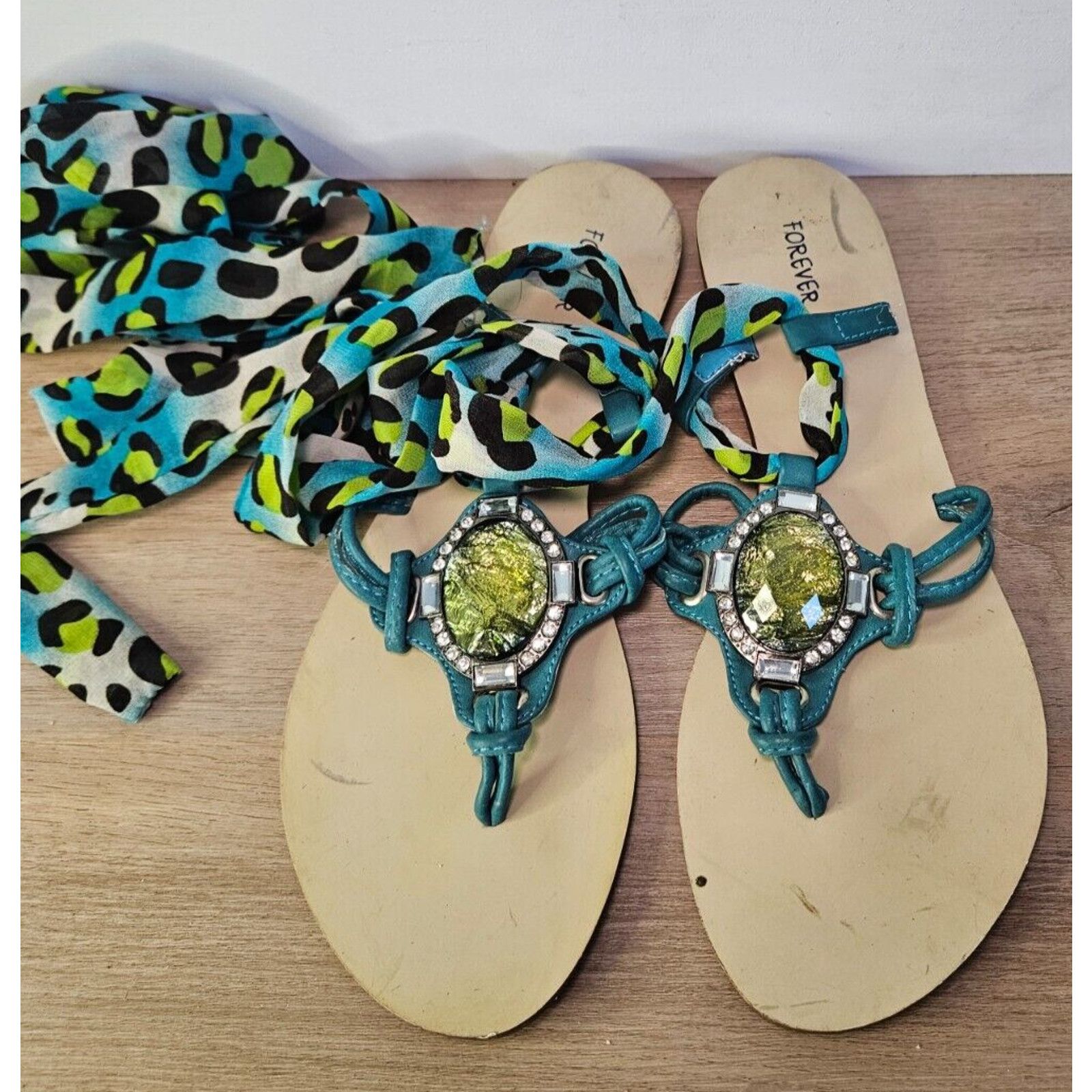 Forever 21 Forever 21 Women's Bejeweled Sandals w/ Leopard, Size 6.5 Size US 6.5 / IT 36.5 - 1 Thumbnail
