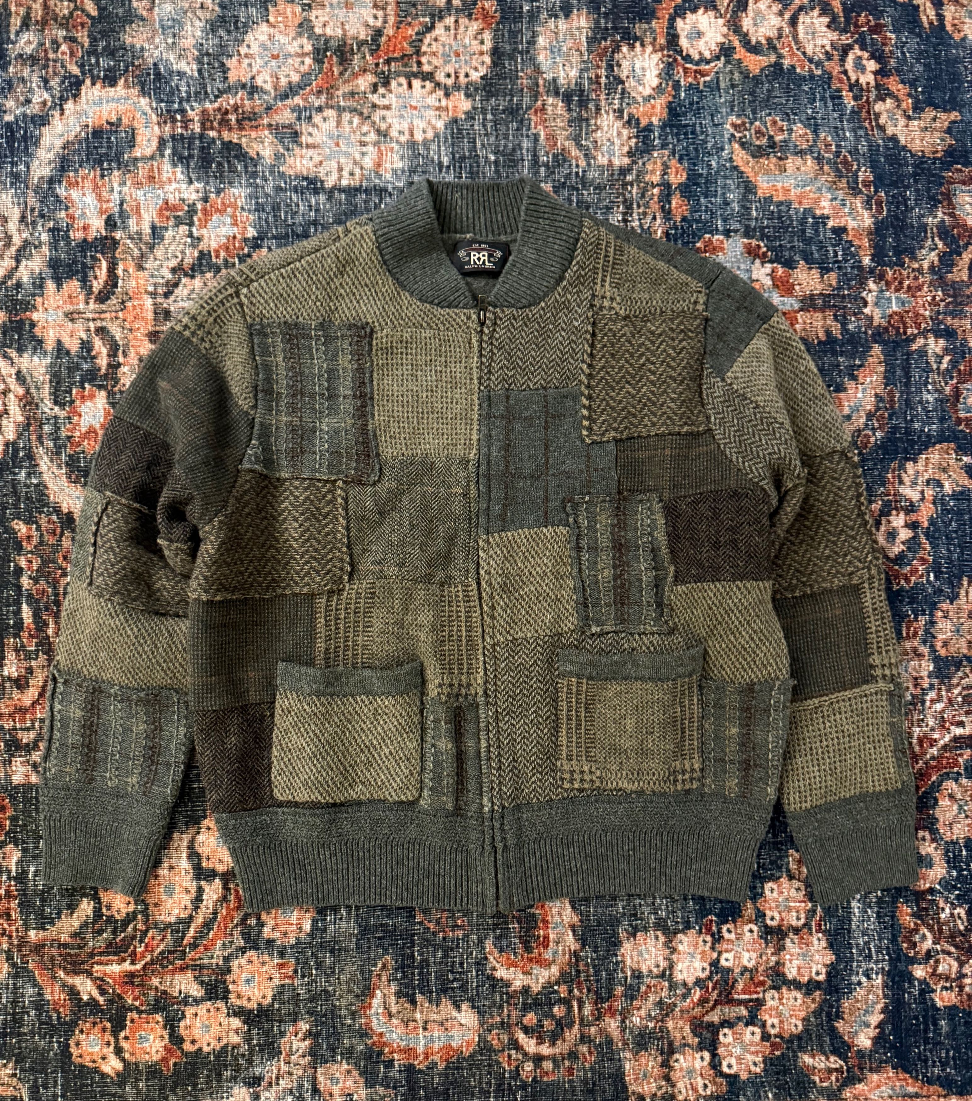 RRL Ralph Lauren Double RL (RRL) Patchwork Wool-Cashmere Sweater Jacket ...