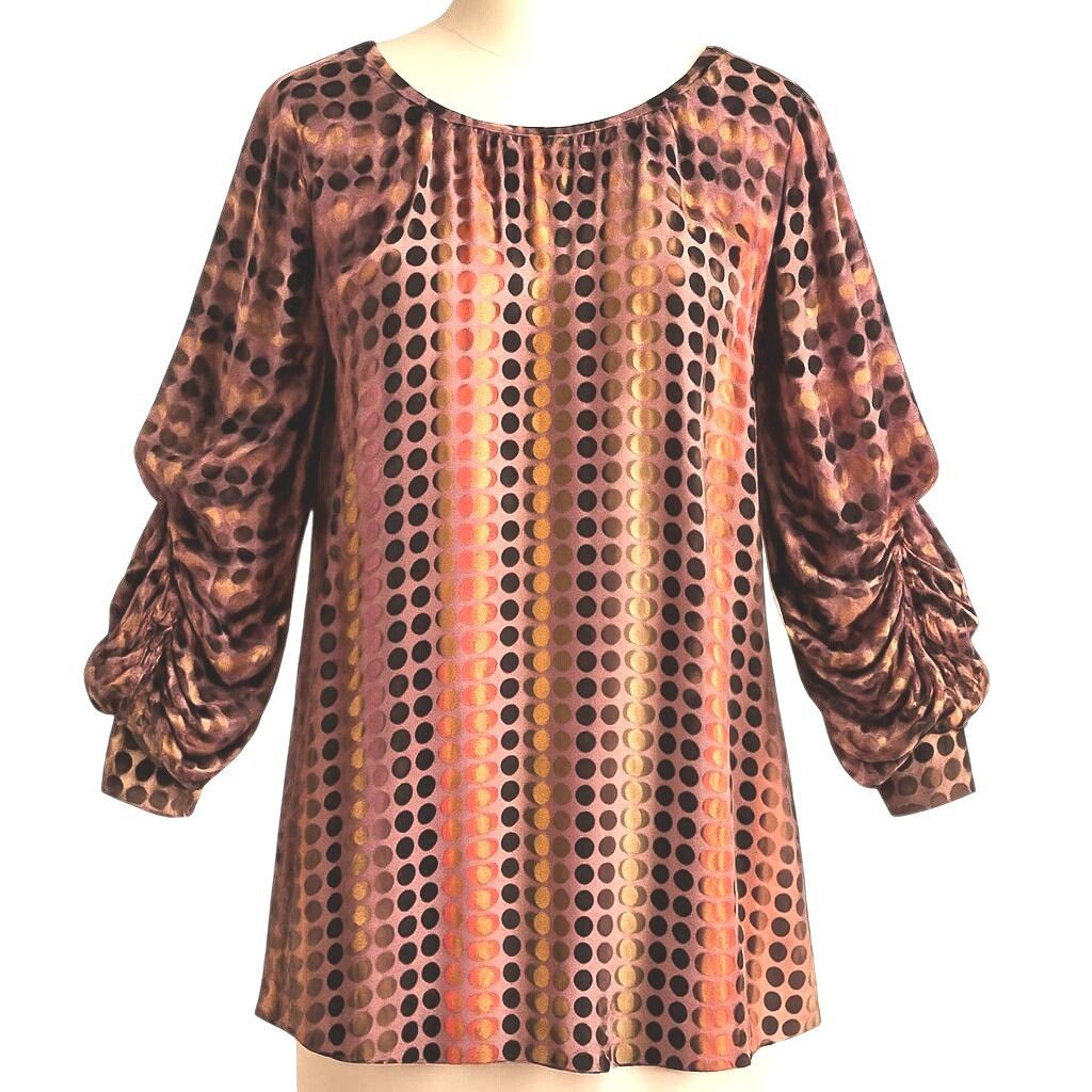 Other LaRok Silk Blend Tunic Dress Velvet Dot Ruched Sheer Sleeve Size S / US 4 / IT 40 - 1 Thumbnail