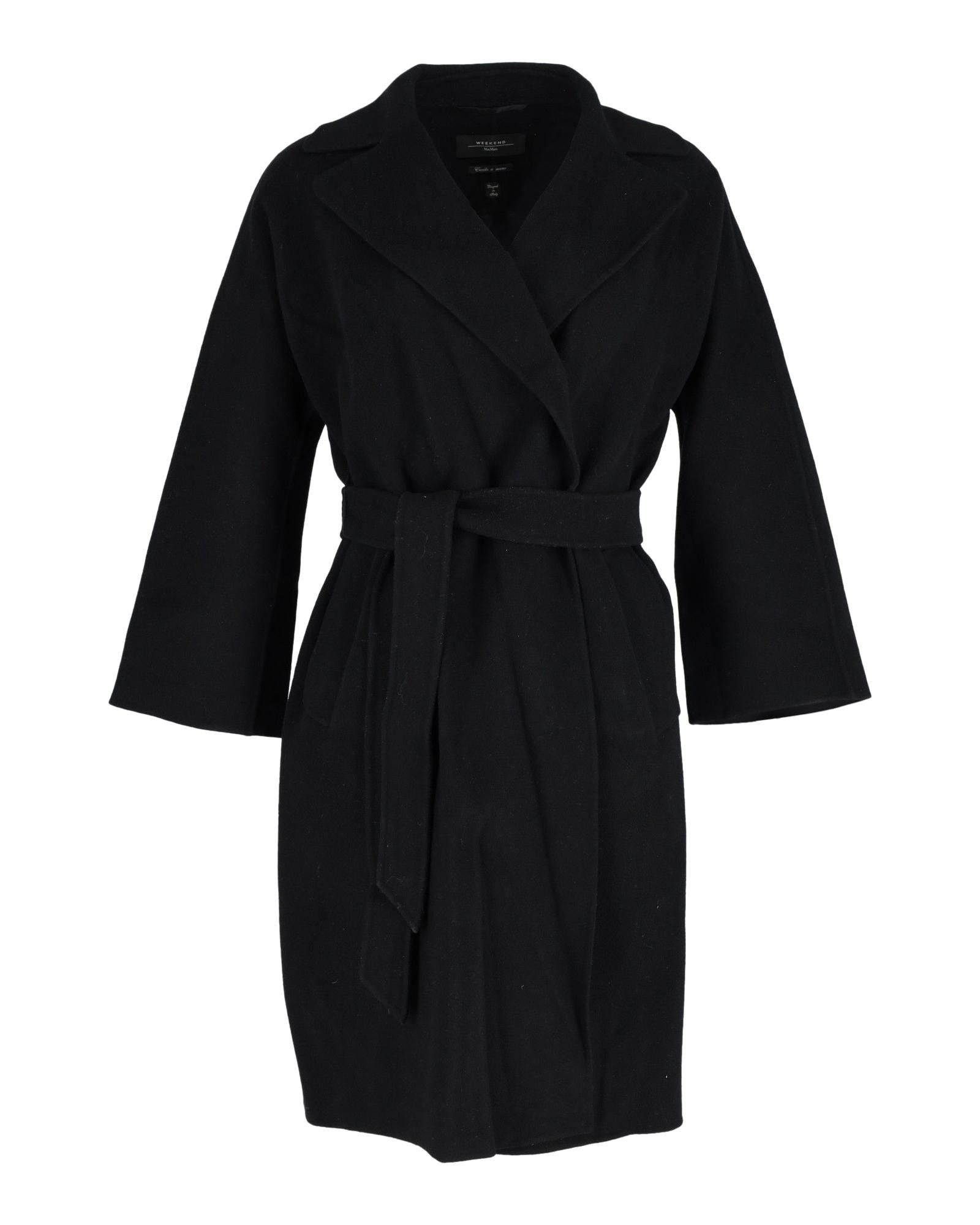 image of Luxurious Black Wool Belted Coat For Women By Max Mara Weekend (Size Medium)
