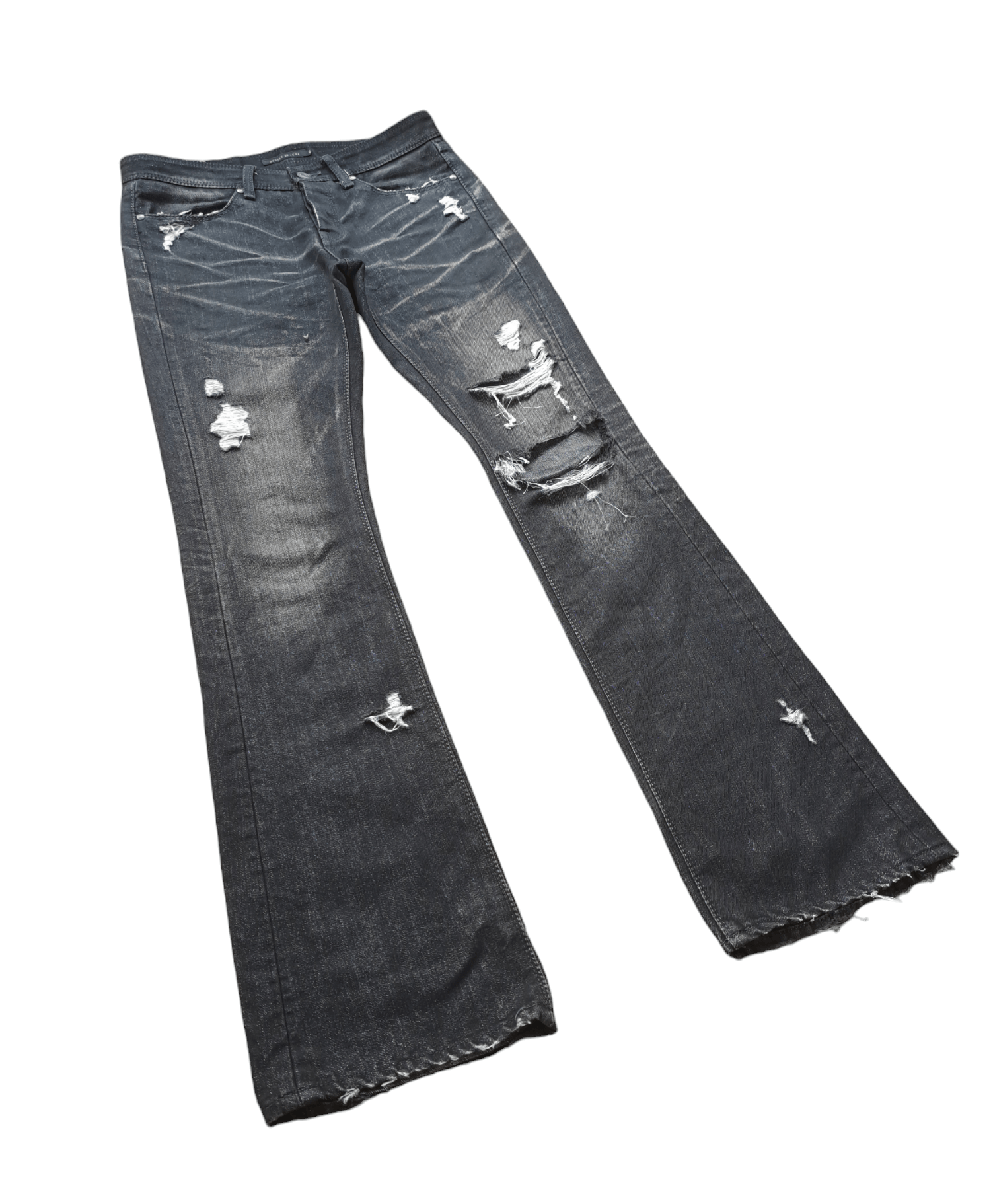 image of Gostar De Fuga x If Six Was Nine Black Ripped Distressed Flare Cut Jeans, Men's (Size 31)