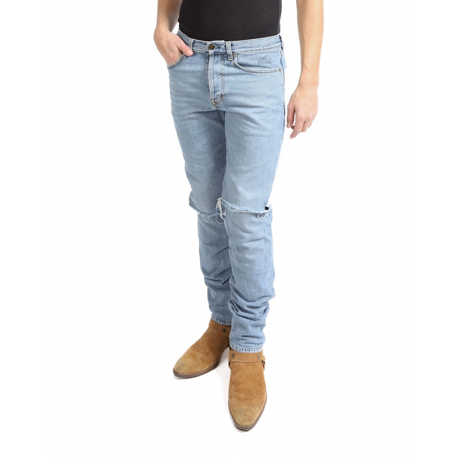 Saint Laurent Paris SS17 Slim Fit Knee-Slit Jeans in Washed Denim Size US 30 / EU 46 - 8 Thumbnail