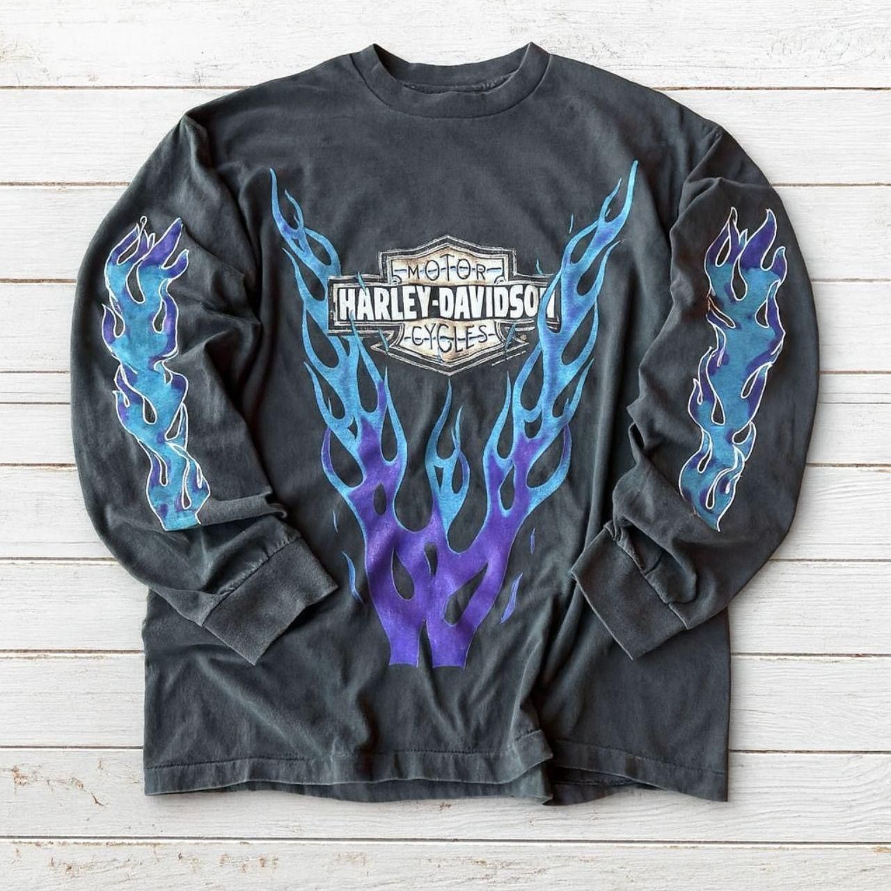 Harley Davidson × Vintage Vintage Harley Davidson Blue Flame Long