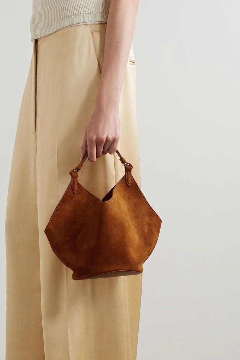 KHAITE Khaite Lotus Mini Suede Tote in caramel Size ONE SIZE - 1 Thumbnail