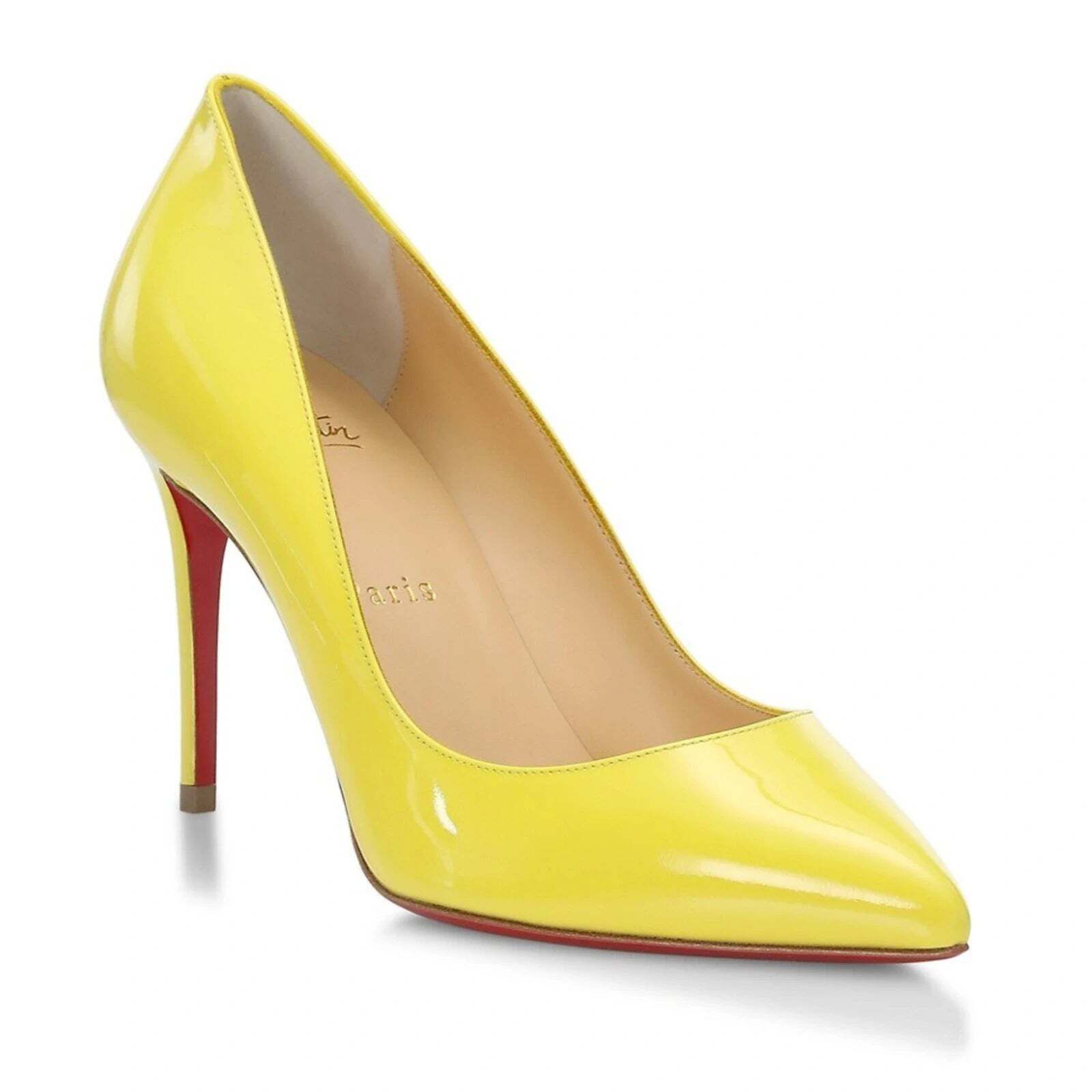Christian Louboutin Pigalle Follies 85 Citronnade Yellow Patent Heel Pump 37 Size US 7 / IT 37 - 3 Thumbnail