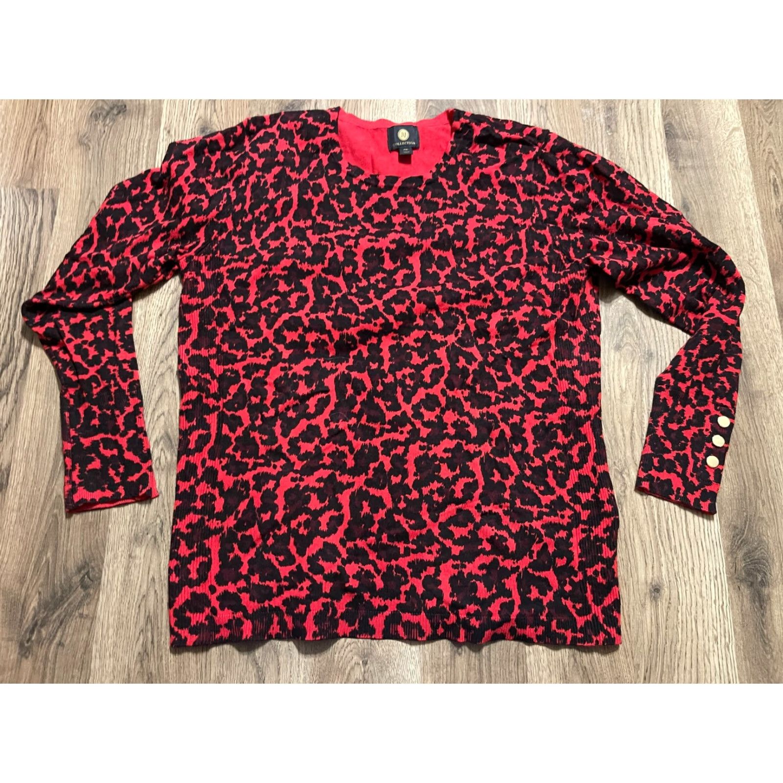 JM Collection JM Collection Shirt Women's XL Petite Red Cheetah Print Long Sleeve Shirt T-Shirt Casual Fall Spring Summer Women Size XL / US 12-14 / IT 48-50 - 2 Thumbnail
