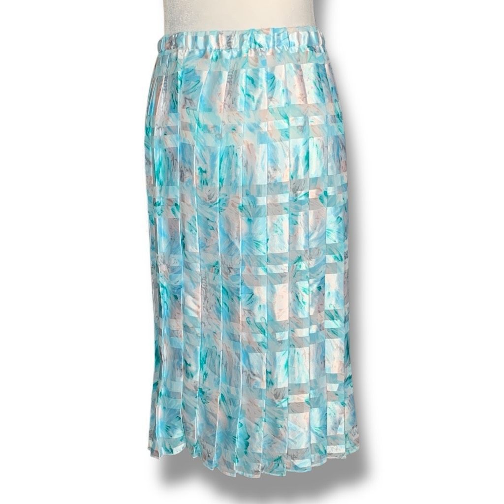 Vintage Vintage Abstract Floral Pastel Semi-Sheer Pleated Midi Skirt Size 28" / US 6 / IT 42 - 8 Thumbnail