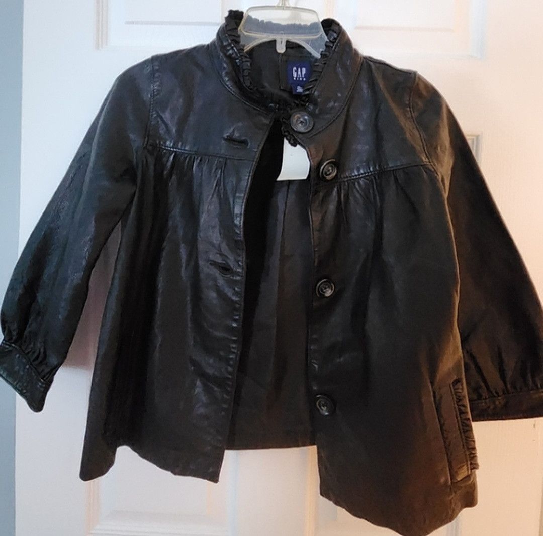 Gap NWT GAP Kids Girl's Black Leather Jacket Size XL (12) Size XXS / US 00 / IT 34 - 1 Thumbnail