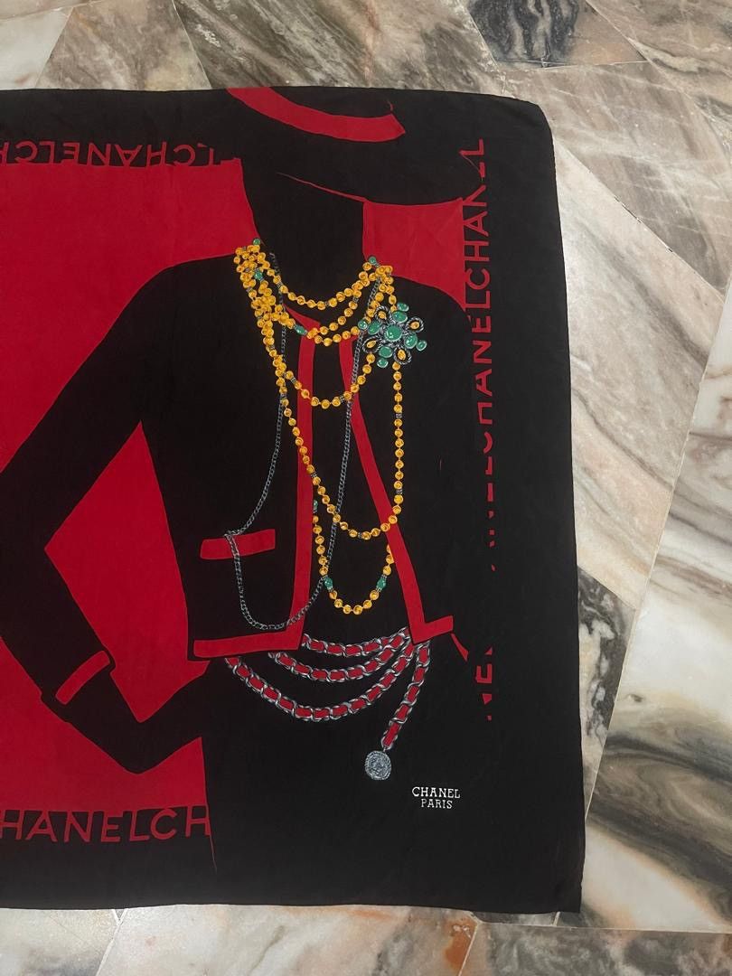 Chanel Chanel Silk Scarf Red and Black Color Size ONE SIZE - 3 Thumbnail