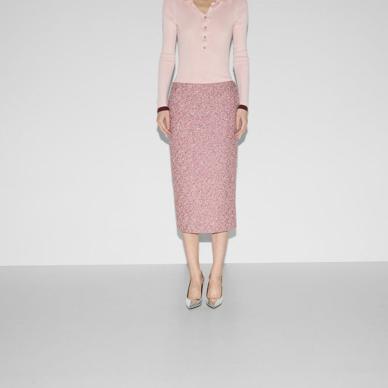 Gucci oc11z1125 Sequined Lamé Tweed Skirt in Pink Size 27" / US 4 / IT 40 - 3 Thumbnail