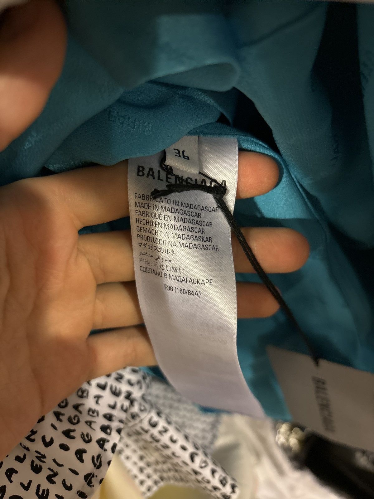 Balenciaga Balenciaga Blue Silk ‘All Over Logo’ Button Up Shirt Size US XL / EU 56 / 4 - 4 Thumbnail