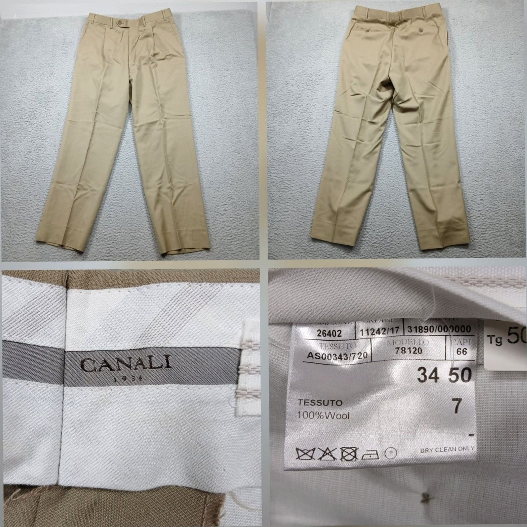 Canali VINTAGE? No. Canali Dress Pants Men 34 EU 50 Tan Wool Straight Classic Slim? Size US 34 / EU 50 - 2 Thumbnail