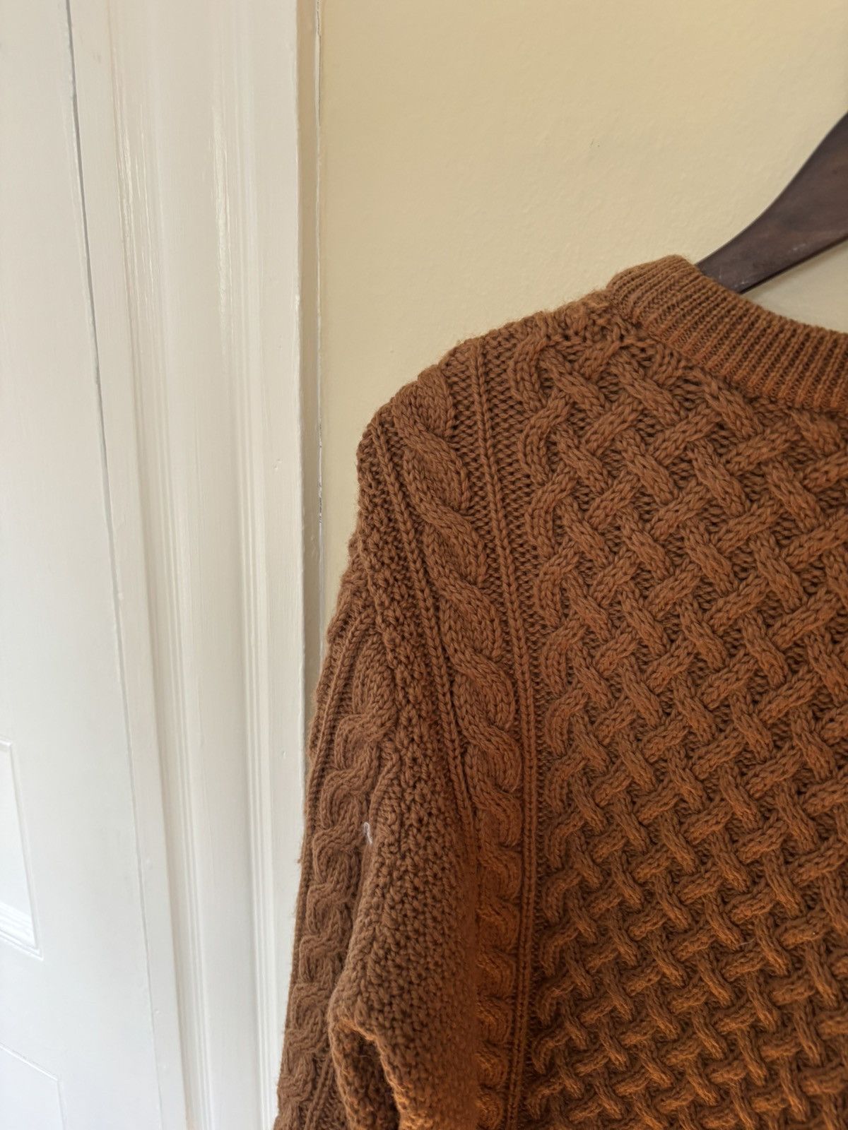 Sunspel Cable Knit Merino Wool Sweater England (Orange/Brown) Size US M / EU 48-50 / 2 - 5 Thumbnail