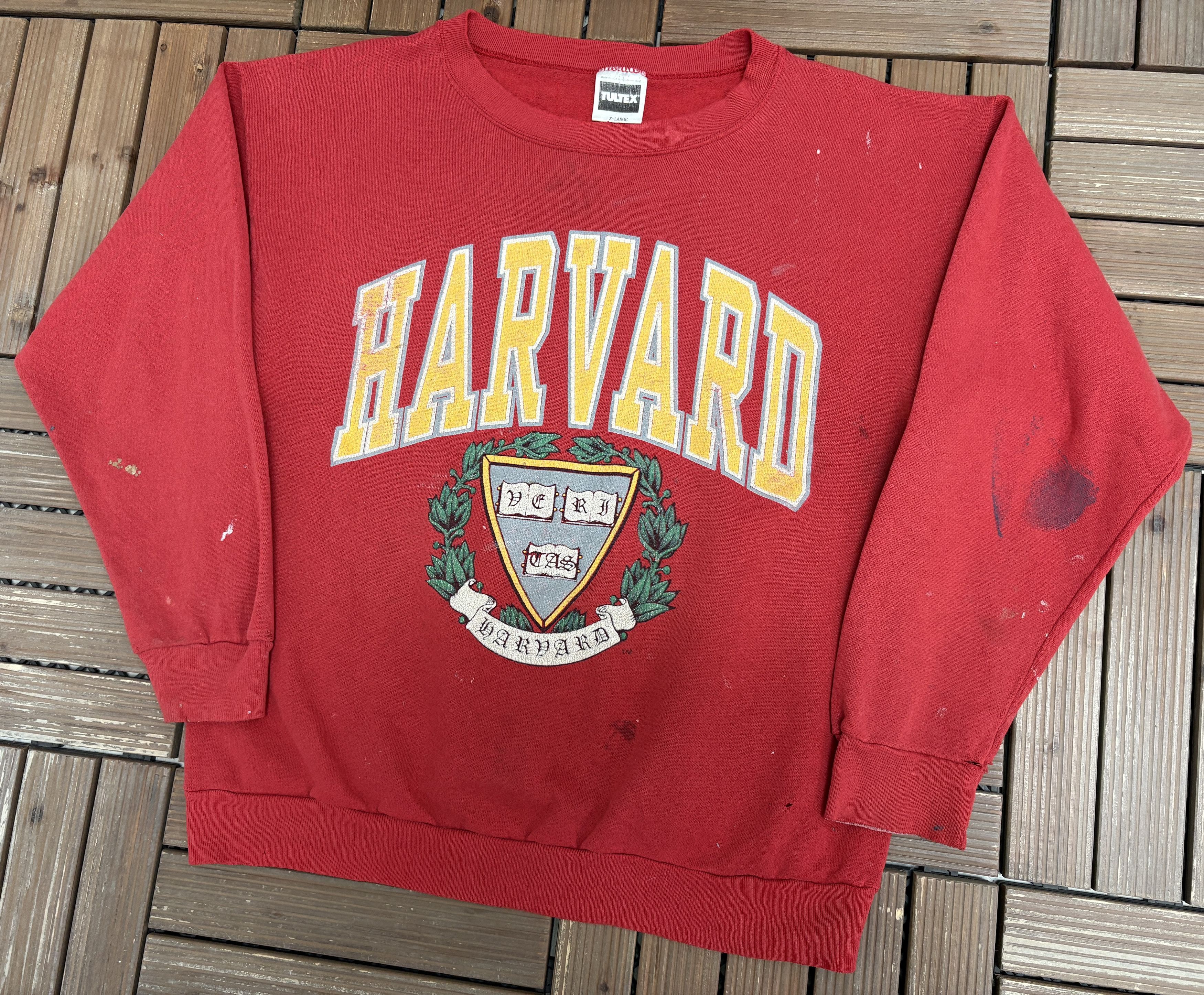 Vintage Harvard Crimson Vintage Red Distressed Sweater Crewneck Size US XL / EU 56 / 4 - 2 Thumbnail