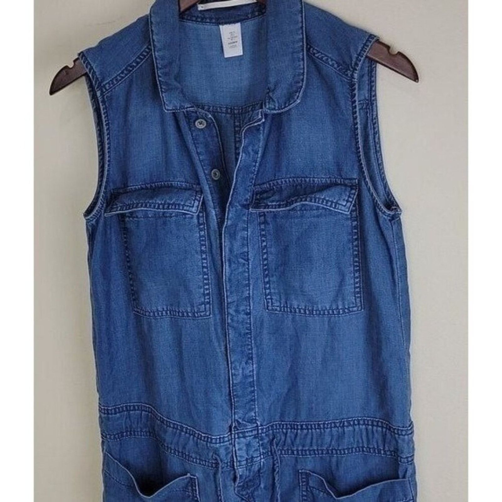 H&M H&M Womens Chambray Utility Romper Sleeveless Pockets Size 27" / US 4 / IT 40 - 3 Thumbnail