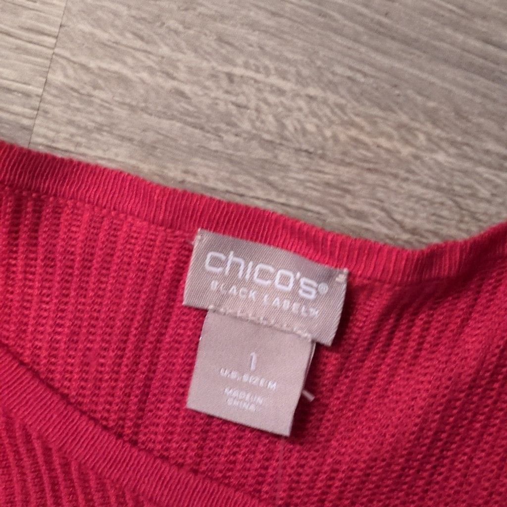 Chicos Chico's black label red asymmetrical hem sweater top size 1 Size M / US 6-8 / IT 42-44 - 3 Thumbnail