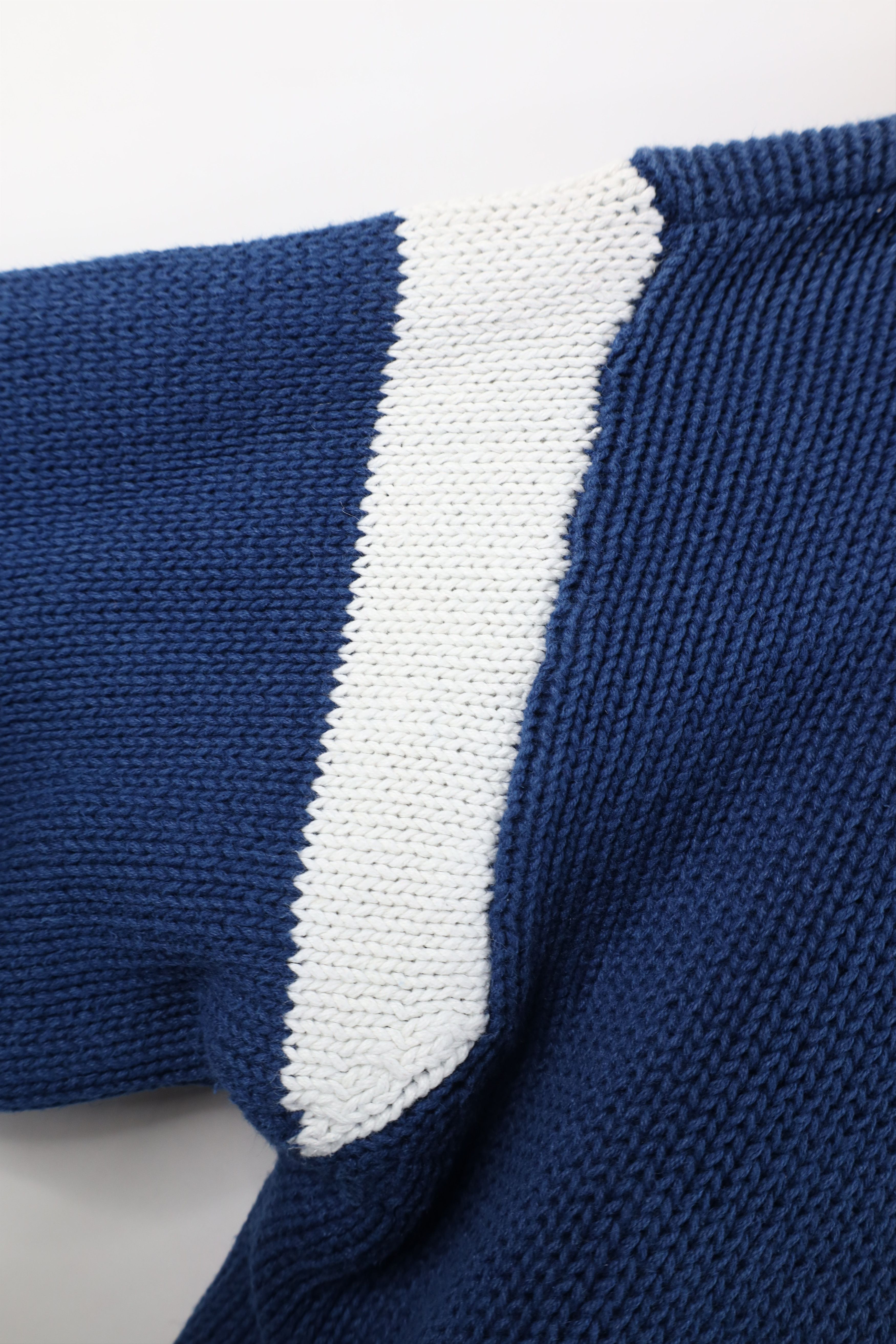 Vintage Vintage 90s Streetwear Block Knit Crewneck Sweater Blue Size US L / EU 52-54 / 3 - 4 Thumbnail