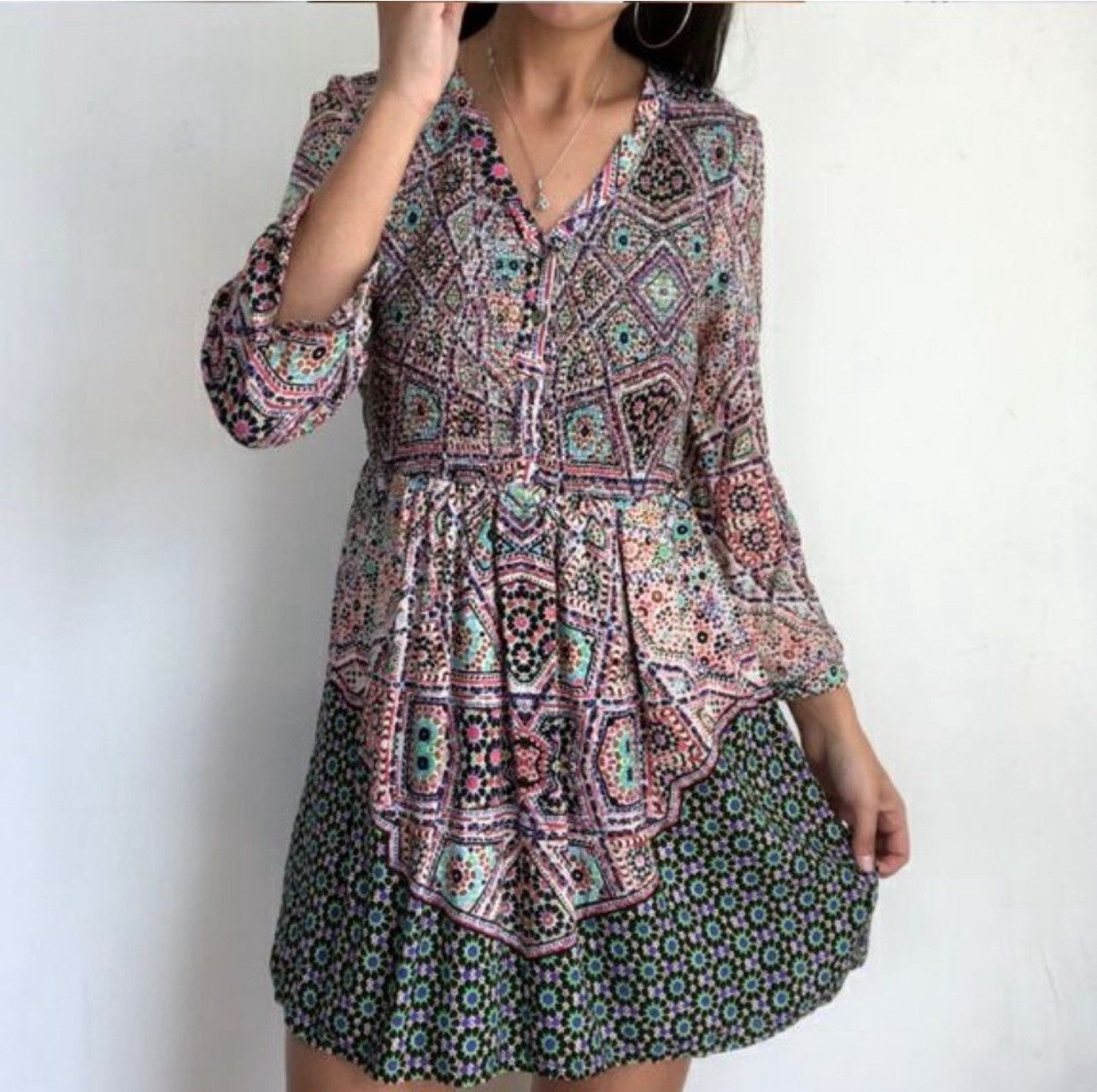Anthropologie Anthropologie Abstract MulticolorJewel Bohemian Mini Dress Size S / US 4 / IT 40 - 1 Thumbnail