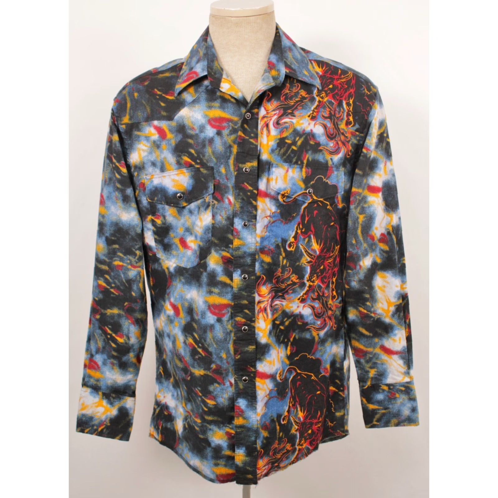 Wrangler VINTAGE Wrangler Western Shirt XL Mens 90s Blue Black Red Bull Print 1990s Size US XL / EU 56 / 4 - 2 Thumbnail