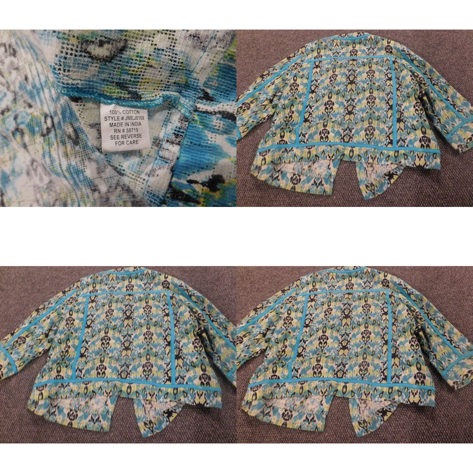 Vintage Choices Womens Blouse XL Blue Striped Round Neck Long Sleeve Cotton Rayon Stretch Hook Casual Regular Ruffle Size XL / US 12-14 / IT 48-50 - 8 Thumbnail