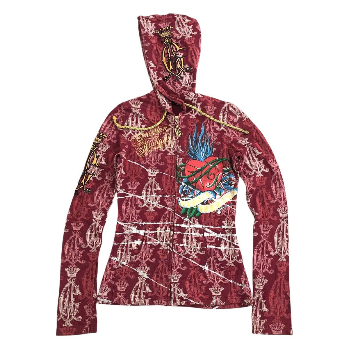 Christian Audigier × Ed Hardy × Vintage Christian Audigier Edhardy Embroidered Full Print Zip Hoodie Size S / US 4 / IT 40 - 1 Thumbnail