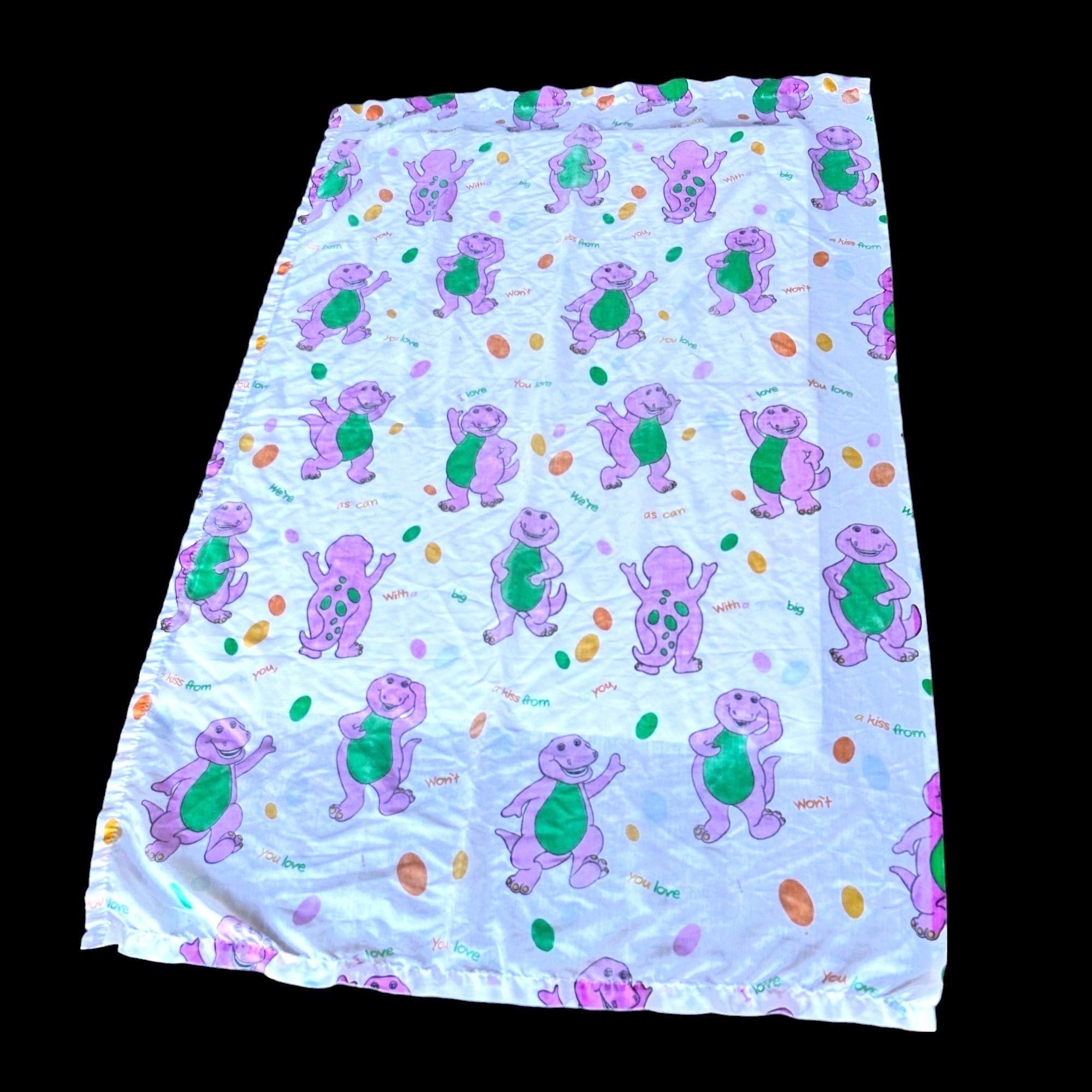 Vintage Vtg 90's Barney Twin Flat Sheet USA Bibb Co 65" L X 42" W Pu Size ONE SIZE - 7 Thumbnail
