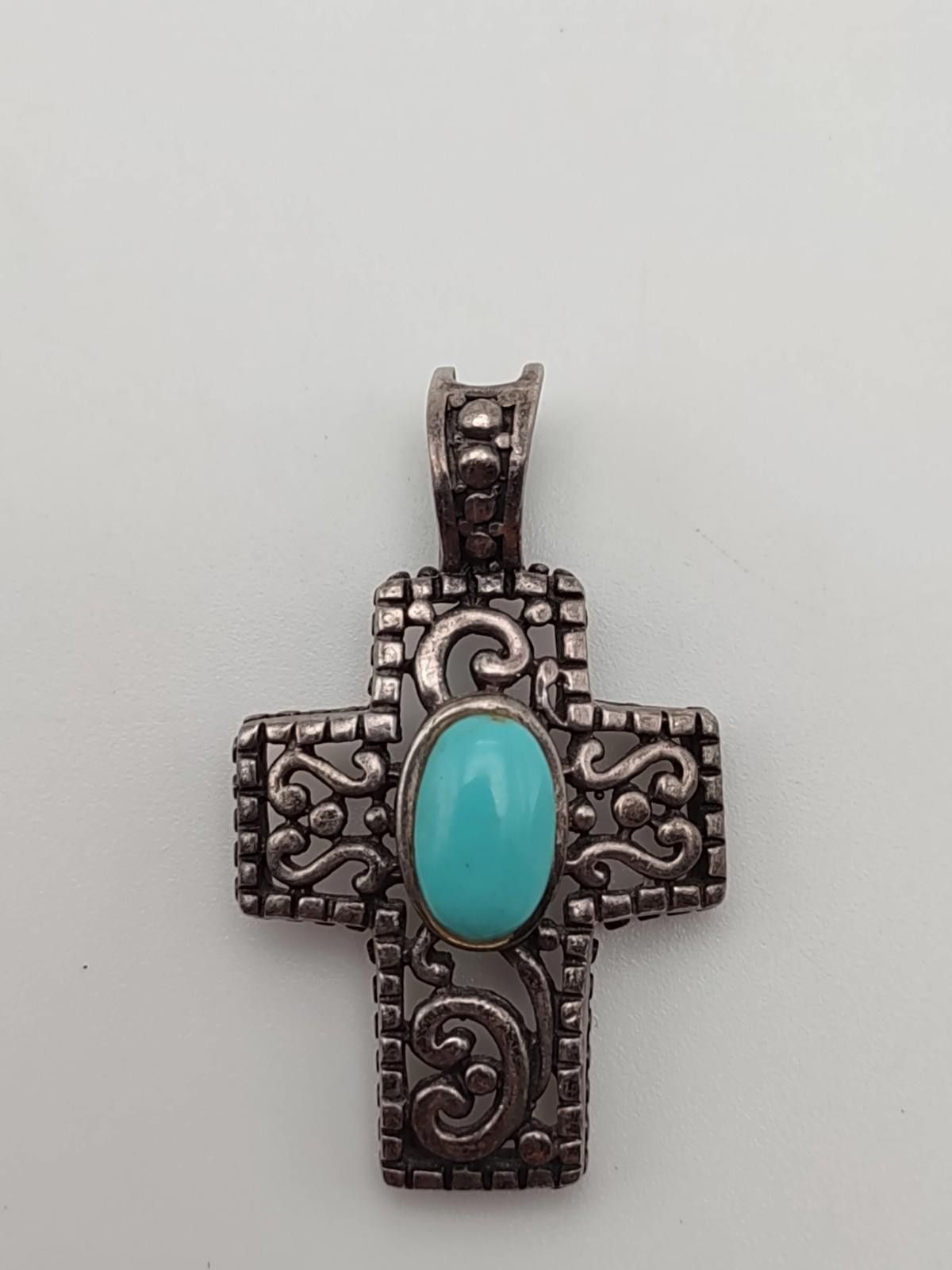The Unbranded Brand Sterling Silver Turquoise Cross Pendant Sw Artisan Filigree Size ONE SIZE - 2 Thumbnail