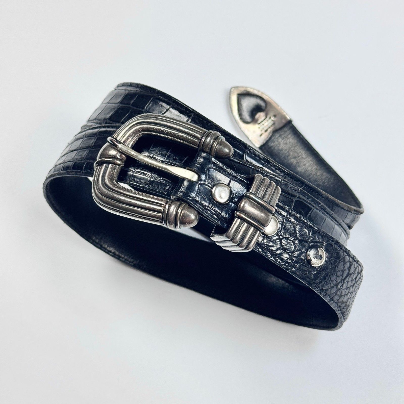 Sterling Silver Douglas Magnus Sterling 14k Gold Buckle Alligator Belt Size ONE SIZE - 20 Thumbnail