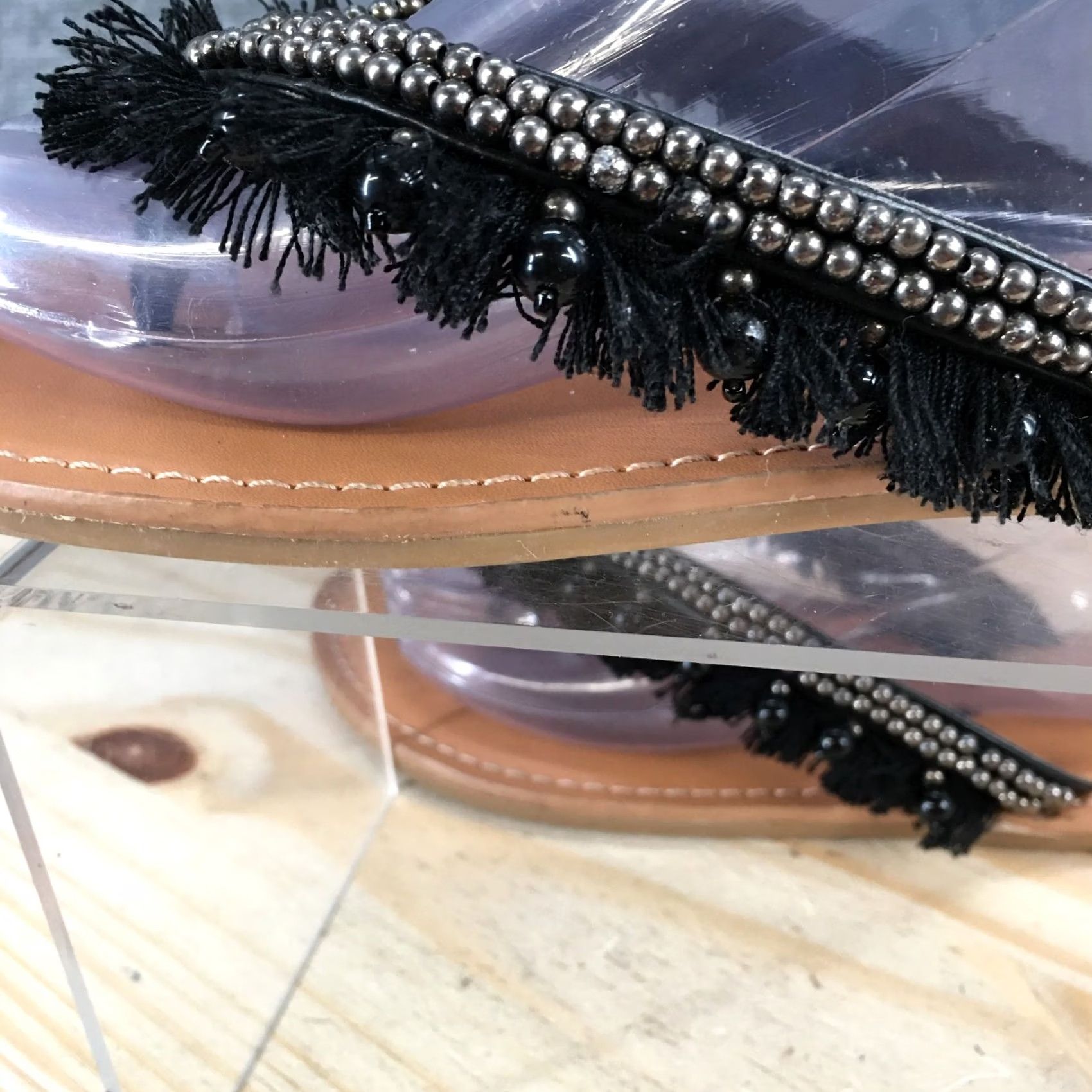 Vintage A New Day Sandals Womens 7.5 Thong Black Beaded Fringe Toe-Post Comfort Flats Size US 8 / IT 38 - 6 Thumbnail